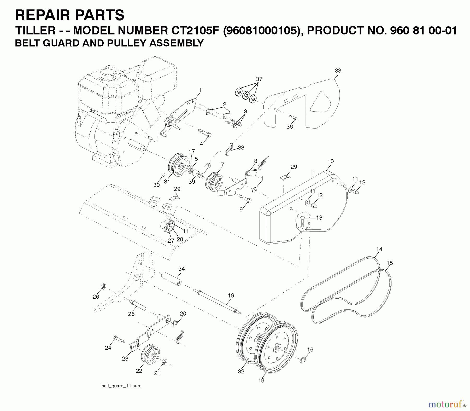 Jonsered Motorhacken / Kultivierer CT2105F (96081000105) - Jonsered Cultivator (2009-01) BELT GUARD PULLEY