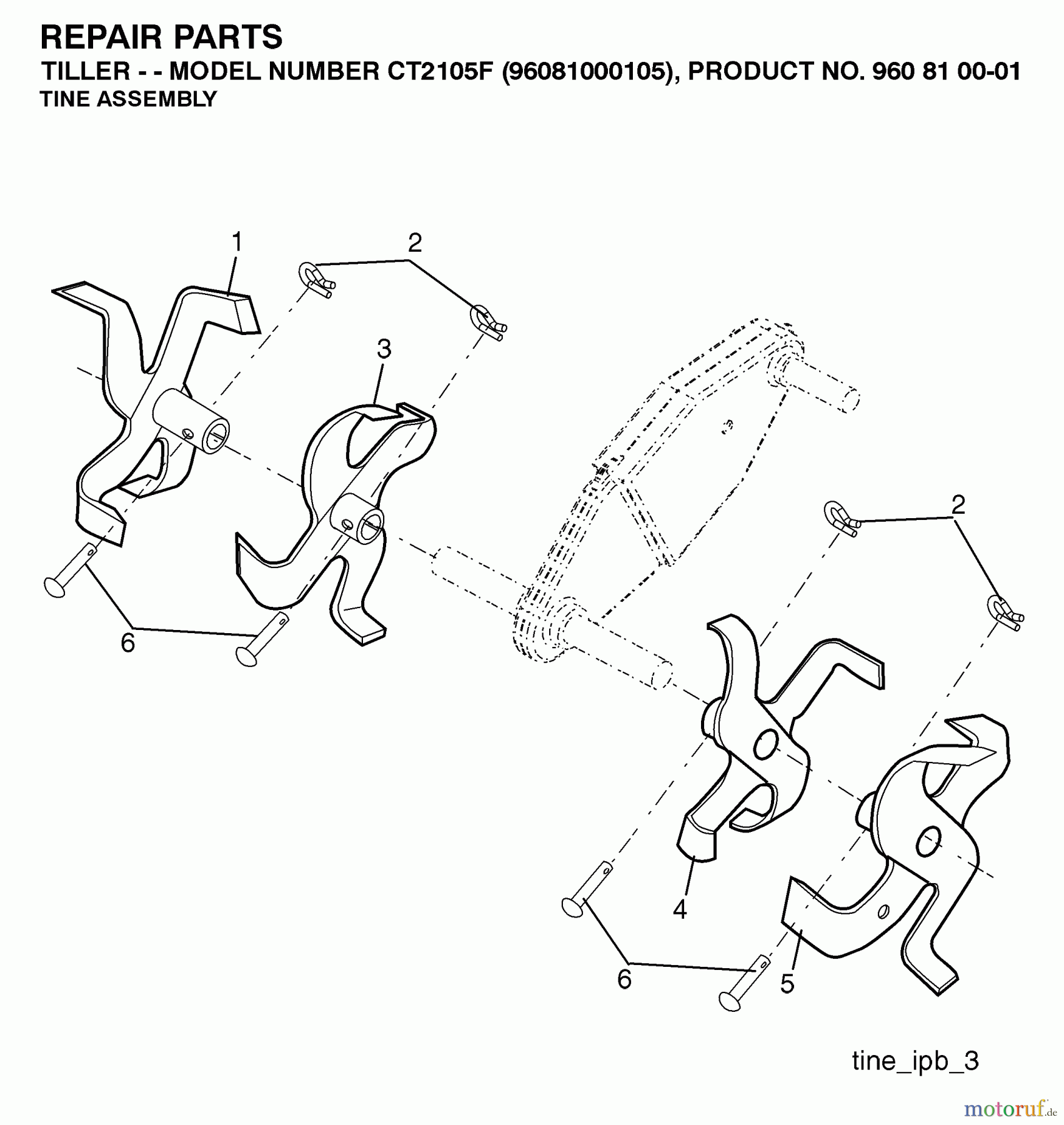  Jonsered Motorhacken / Kultivierer CT2105F (96081000105) - Jonsered Cultivator (2009-01) TINE ASSEMBLY