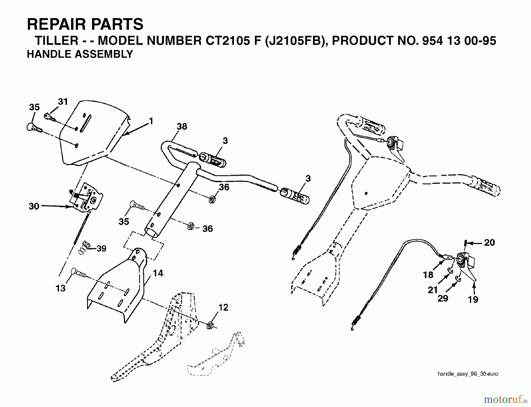  Jonsered Motorhacken / Kultivierer CT2105F (J2105FB, 954130095) - Jonsered Cultivator (2004-01) HANDLE