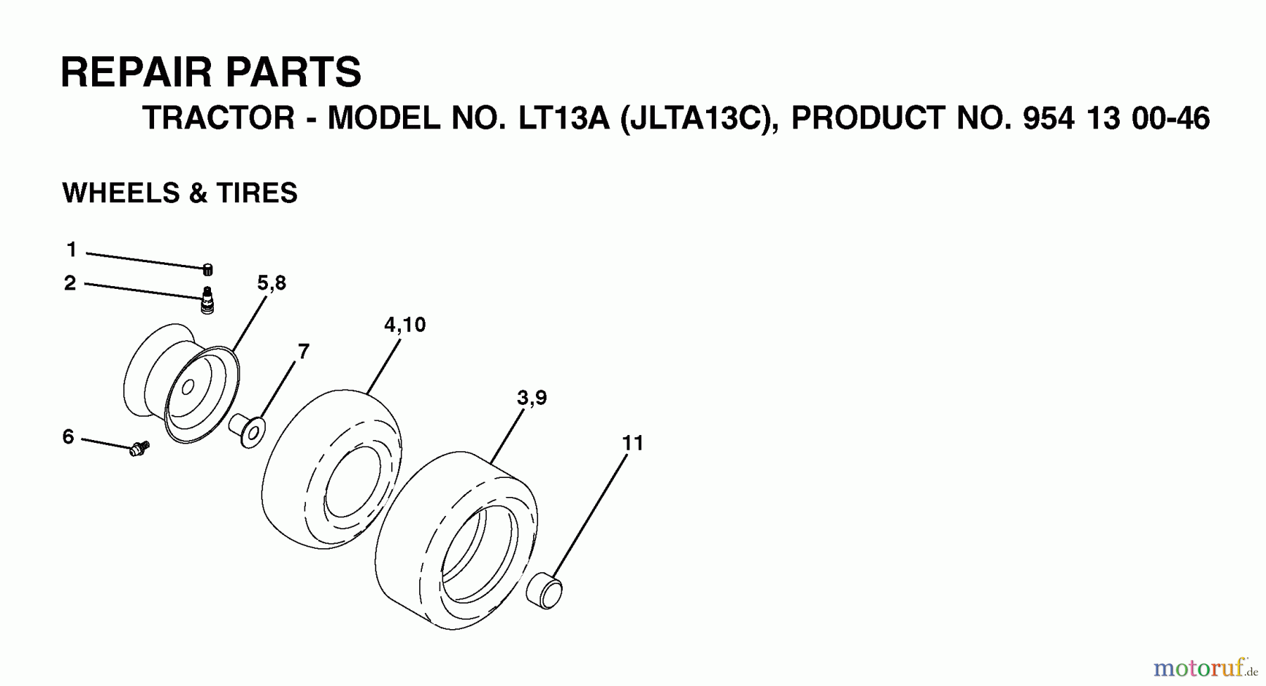  Jonsered Rasen  und Garten Traktoren LT13A (JLTA13C, 954130046) - Jonsered Lawn & Garden Tractor (2001-09) WHEELS TIRES