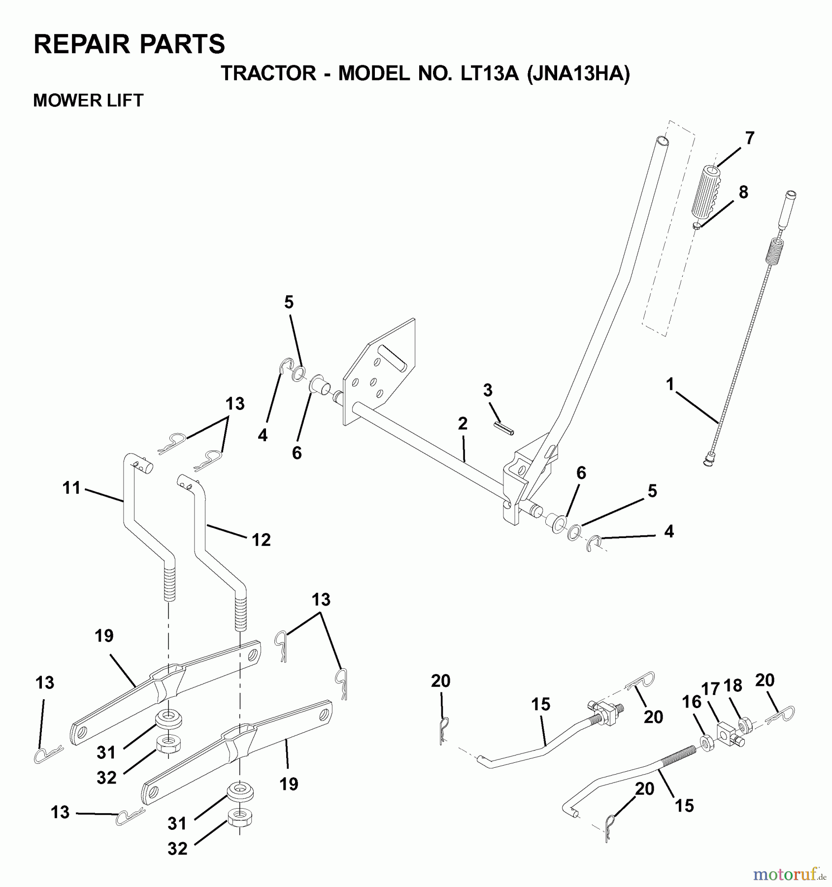  Jonsered Rasen  und Garten Traktoren LT13A (JNA13HA) - Jonsered Lawn & Garden Tractor (2001-05) MOWER LIFT / DECK LIFT