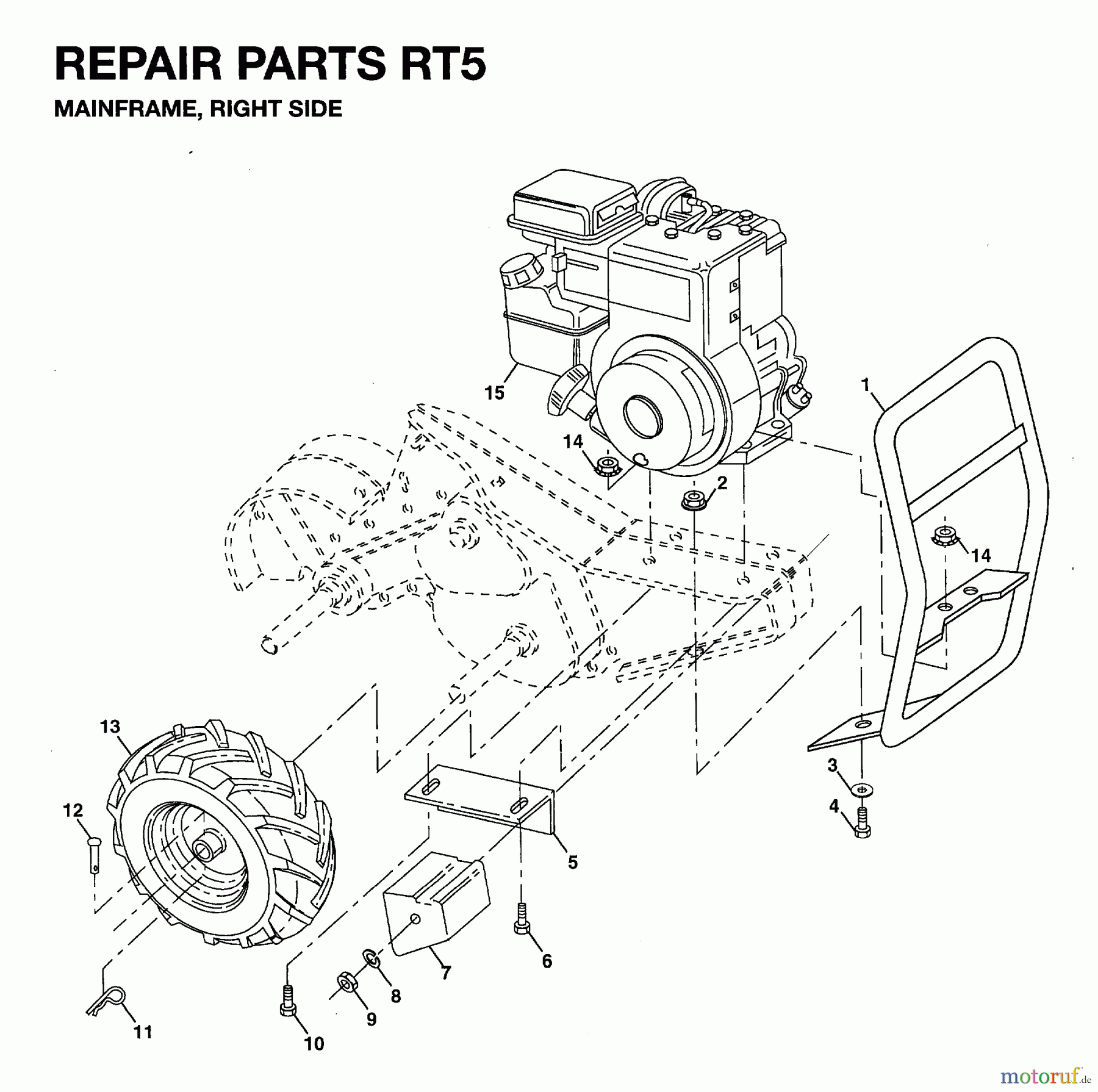  Jonsered Motorhacken / Kultivierer RT5 (954003451) - Jonsered Rear-Tine Tiller (1996-01) MAINFRAME RIGHT SIDE