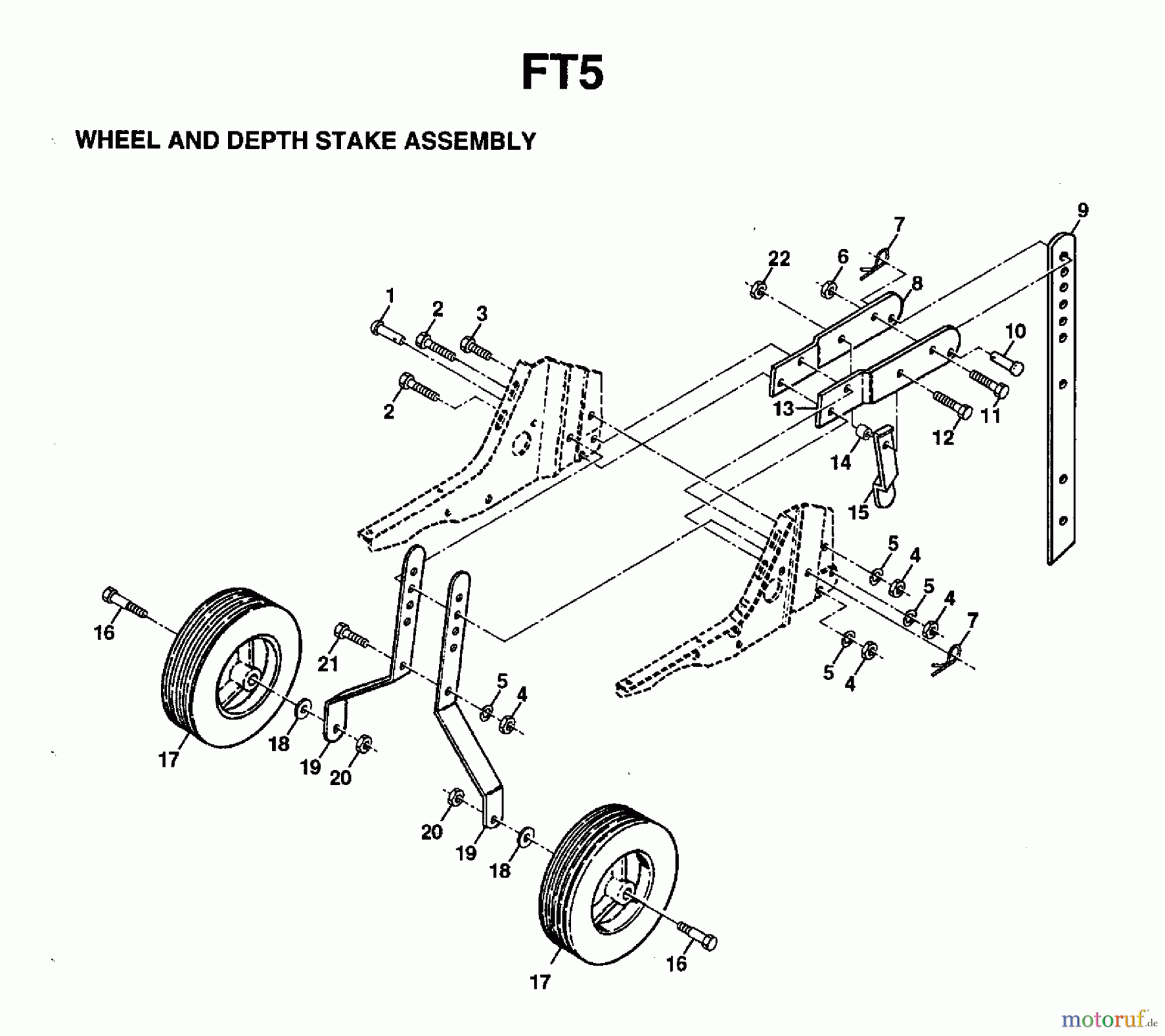 Jonsered Motorhacken / Kultivierer RT5 (954003451) - Jonsered Rear-Tine Tiller (1997-01) WHEEL DEPTH STAKE ASSEMBLY