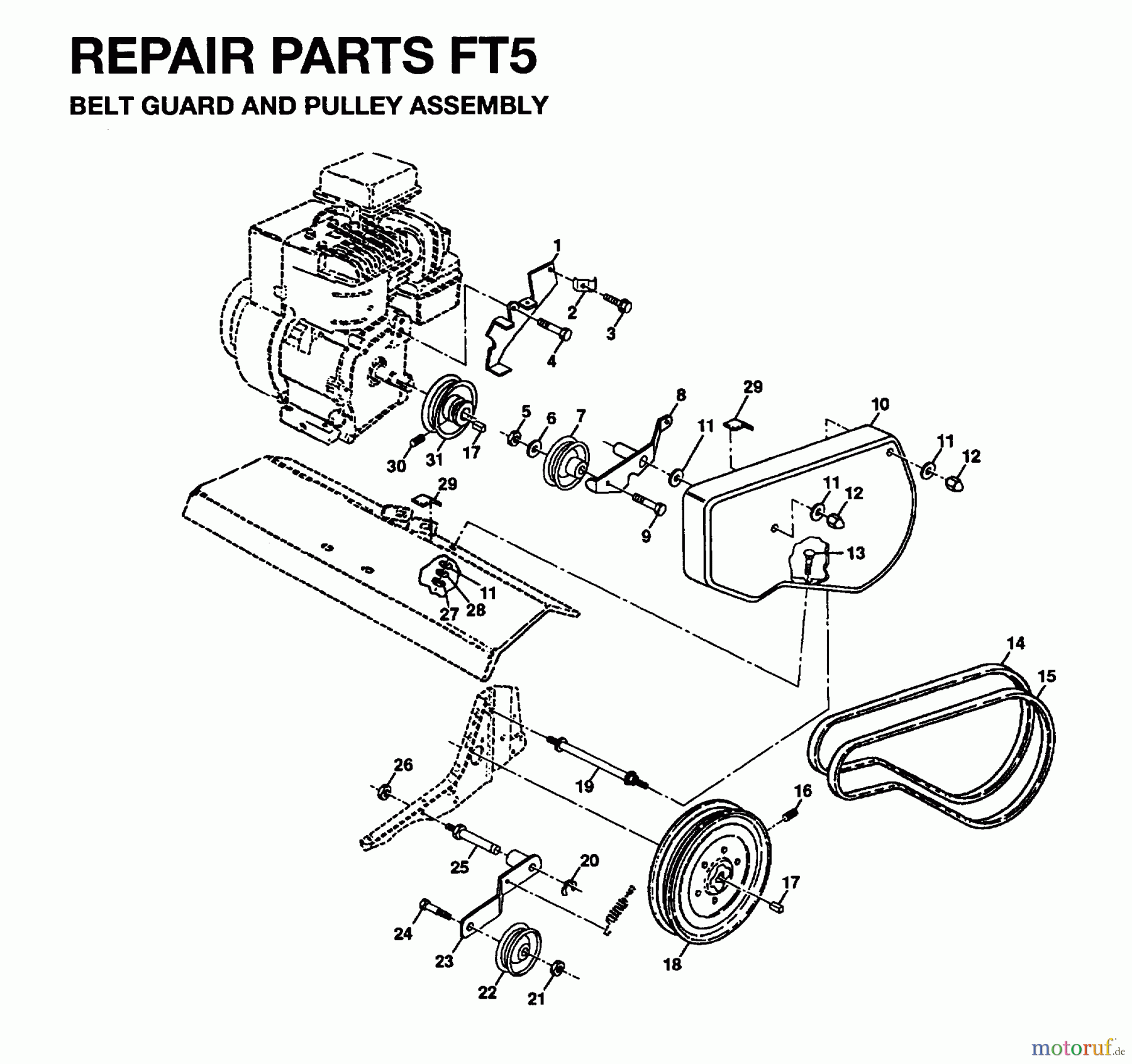 Jonsered Motorhacken / Kultivierer FT5 - Jonsered Front-Tine Tiller (1995-01) BELT GUARD PULLEY