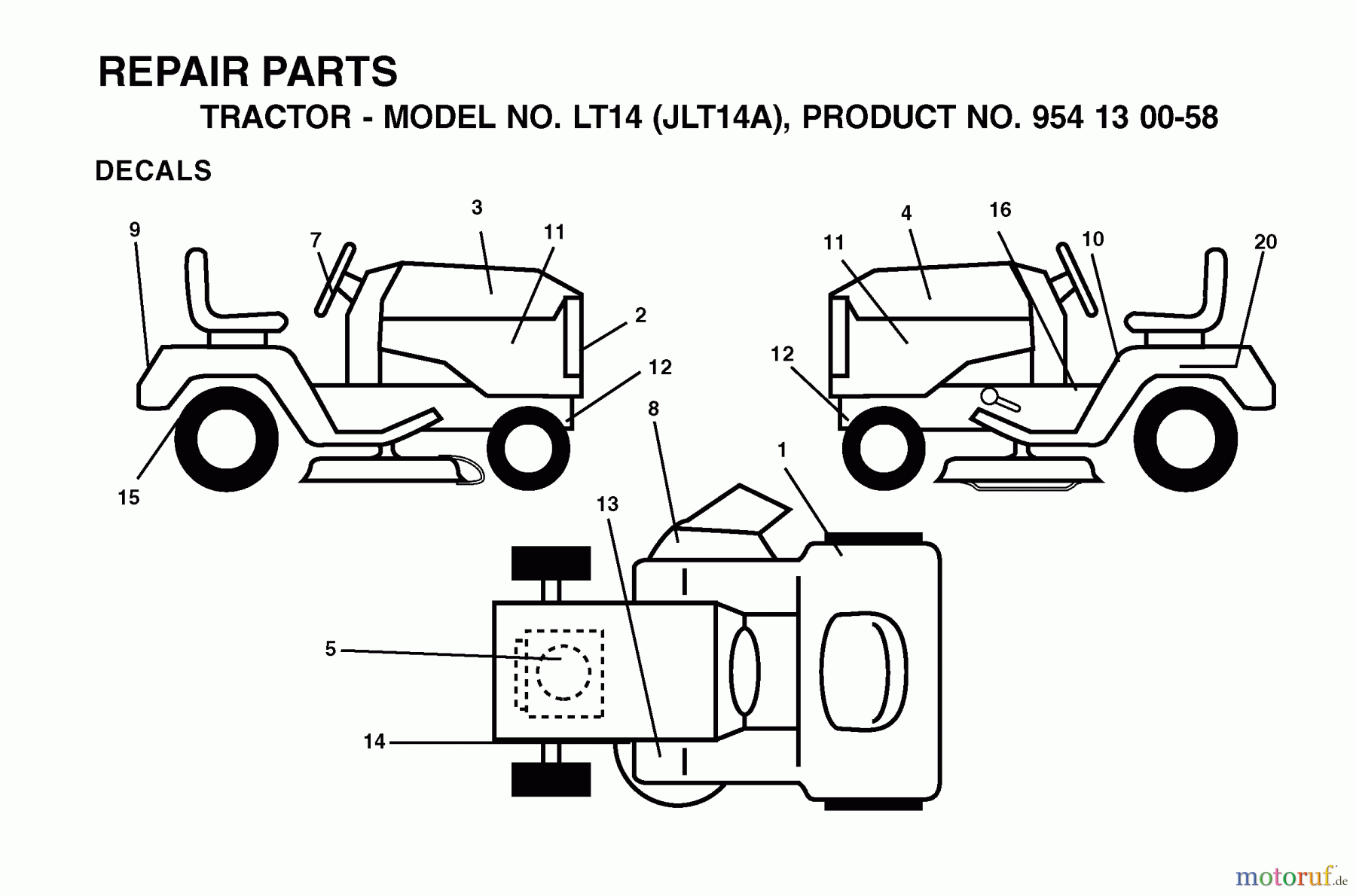  Jonsered Rasen  und Garten Traktoren LT14 (JLT14A, 954130058) - Jonsered Lawn & Garden Tractor (2002-06) DECALS