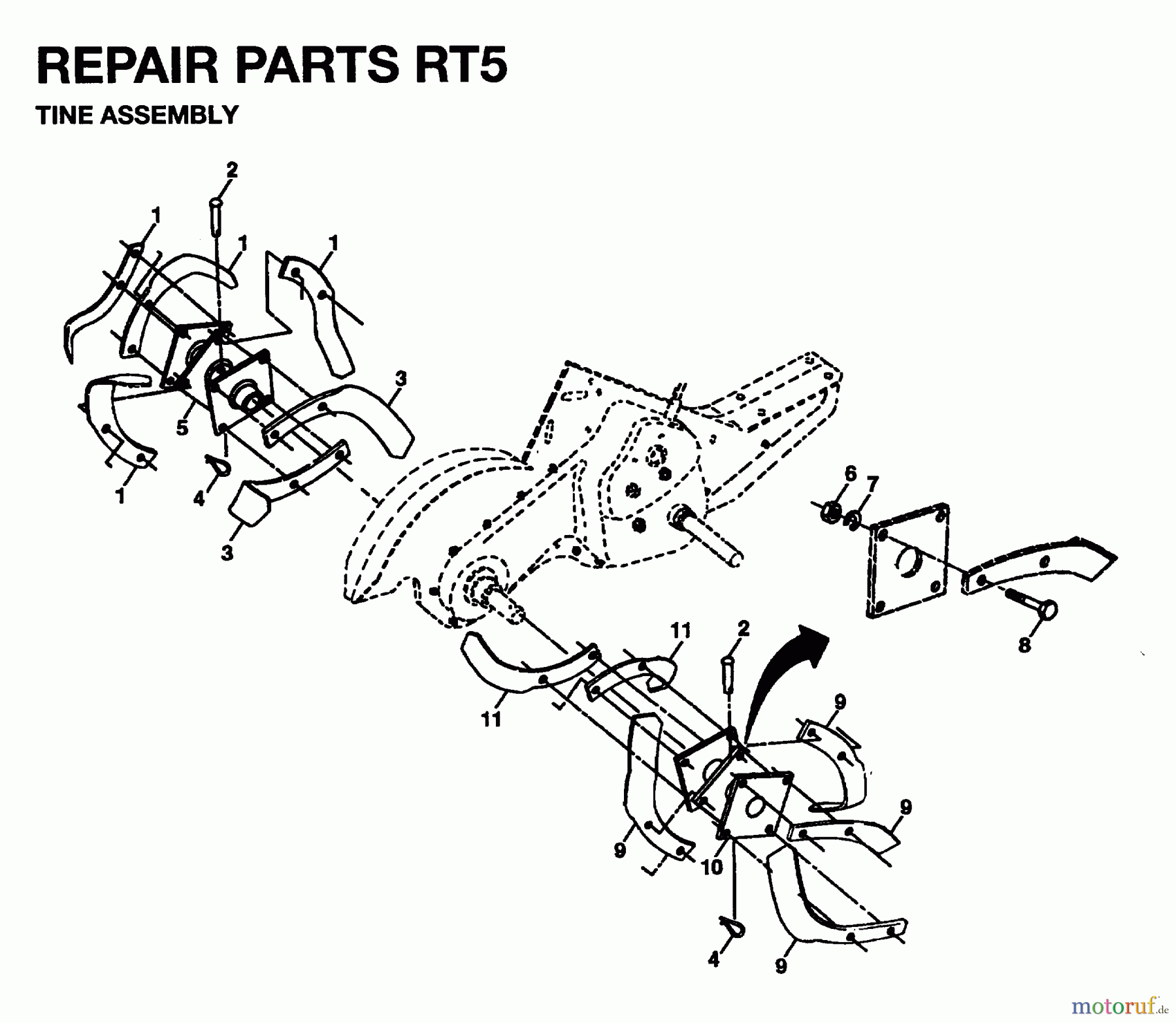 Jonsered Motorhacken / Kultivierer FT5 - Jonsered Front-Tine Tiller (1995-01) TINE ASSEMBLY #1