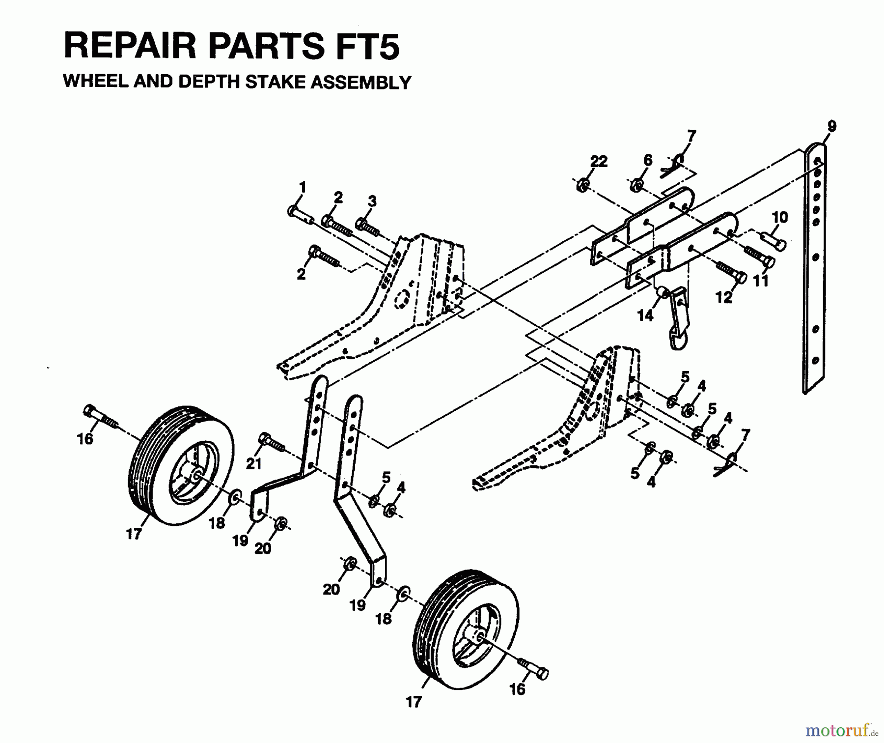Jonsered Motorhacken / Kultivierer FT5 - Jonsered Front-Tine Tiller (1995-01) WHEEL DEPTH STAKE ASSEMBLY