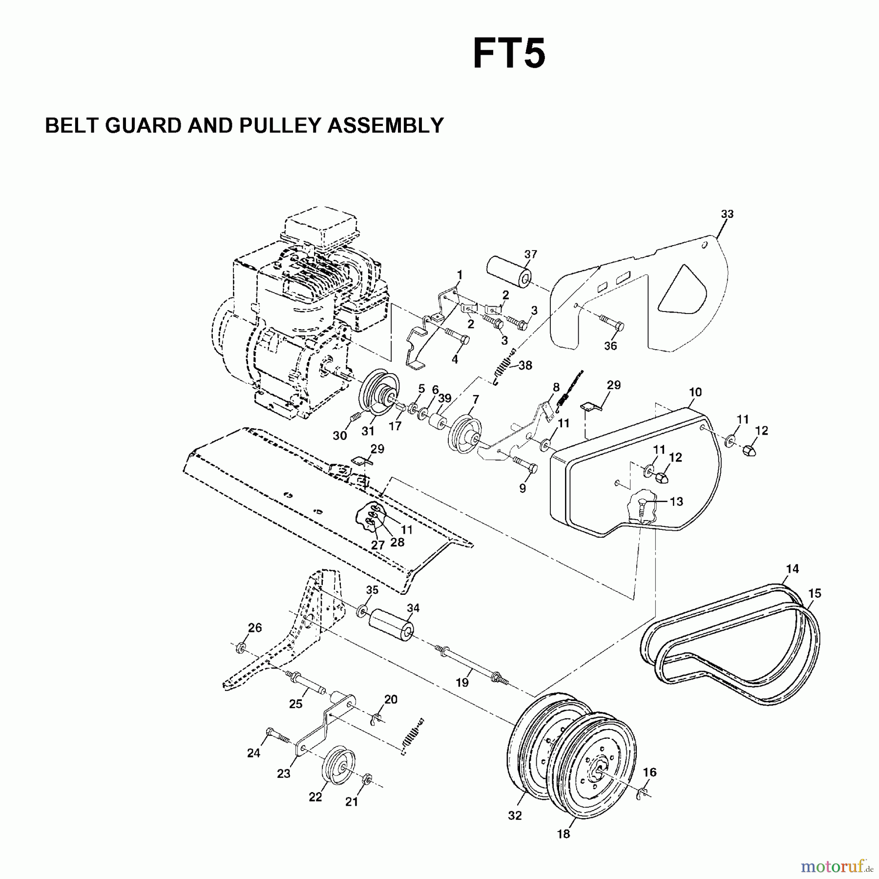 Jonsered Motorhacken / Kultivierer RT5 - Jonsered Rear-Tine Tiller (1998-04) BELT GUARD PULLEY