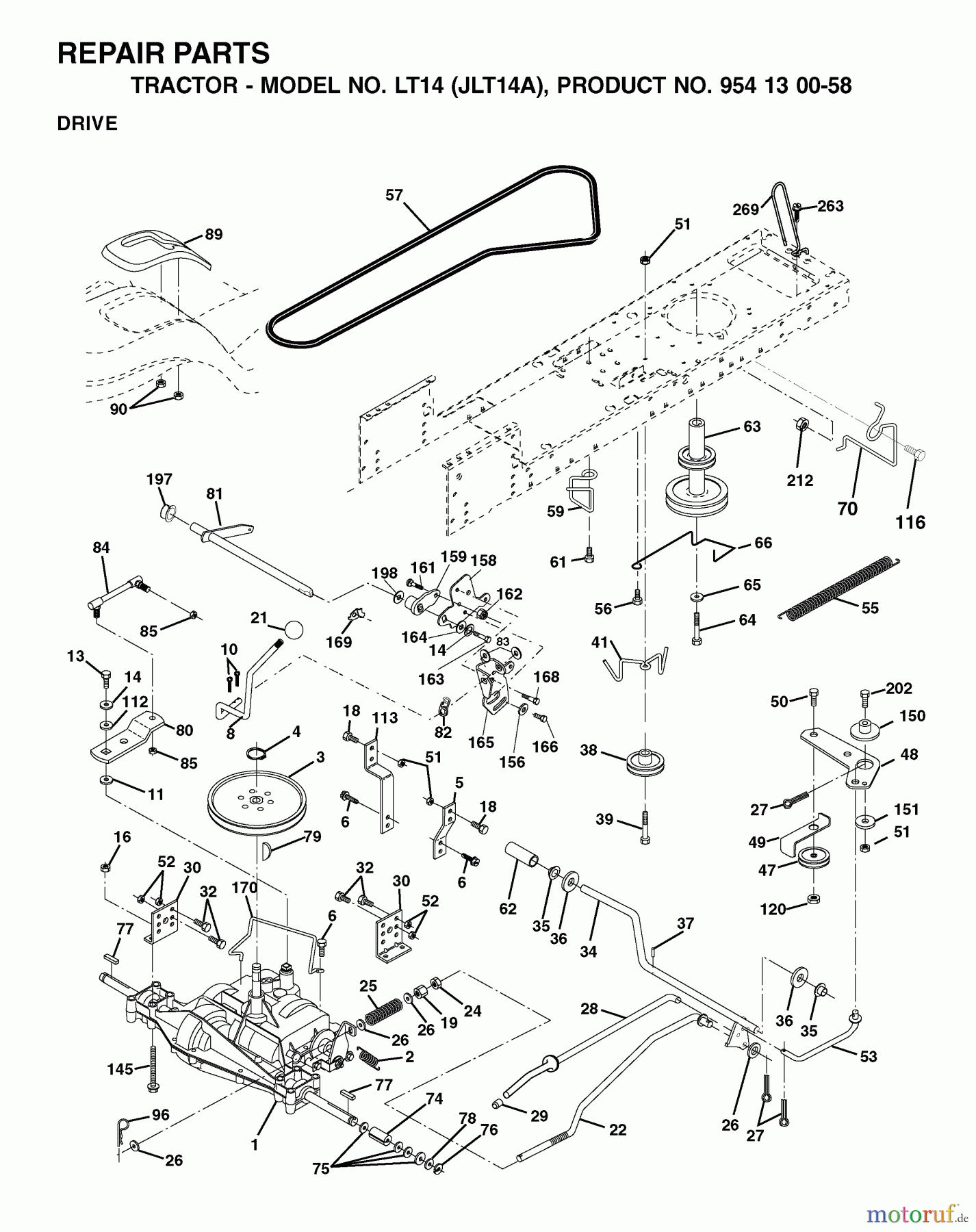  Jonsered Rasen  und Garten Traktoren LT14 (JLT14A, 954130058) - Jonsered Lawn & Garden Tractor (2002-06) DRIVE