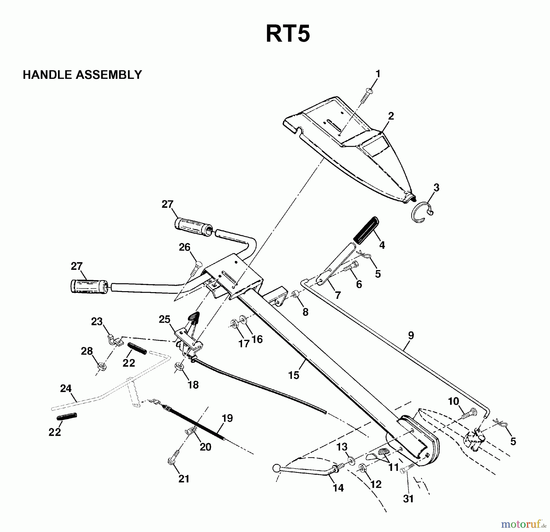 Jonsered Motorhacken / Kultivierer RT5 - Jonsered Rear-Tine Tiller (1998-04) HANDLE #1