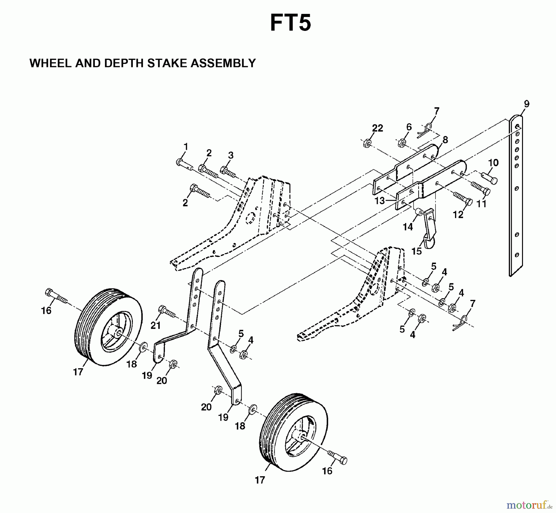 Jonsered Motorhacken / Kultivierer RT5 - Jonsered Rear-Tine Tiller (1998-04) WHEEL DEPTH STAKE ASSEMBLY
