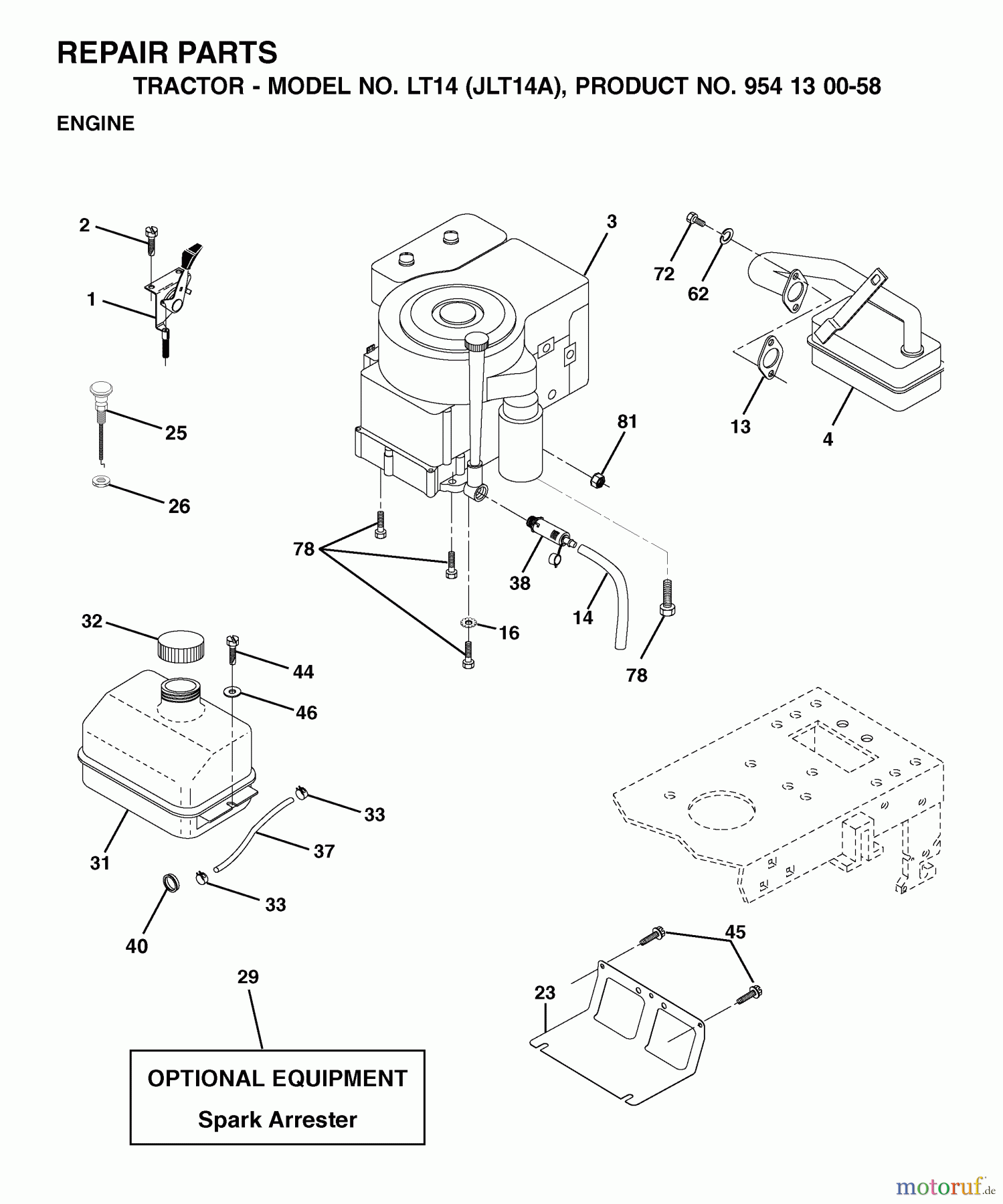 Jonsered Rasen und Garten Traktoren LT14 (JLT14A, 954130058) - Jonsered Lawn & Garden Tractor (2002-06) ENGINE