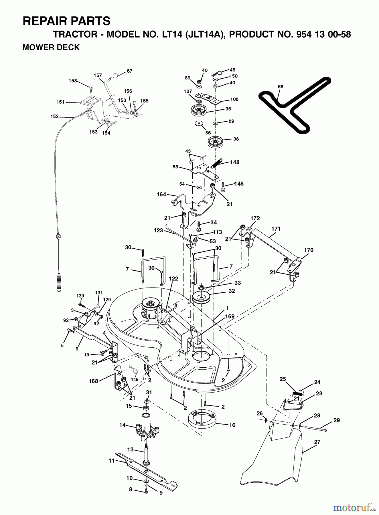  Jonsered Rasen  und Garten Traktoren LT14 (JLT14A, 954130058) - Jonsered Lawn & Garden Tractor (2002-06) MOWER DECK / CUTTING DECK