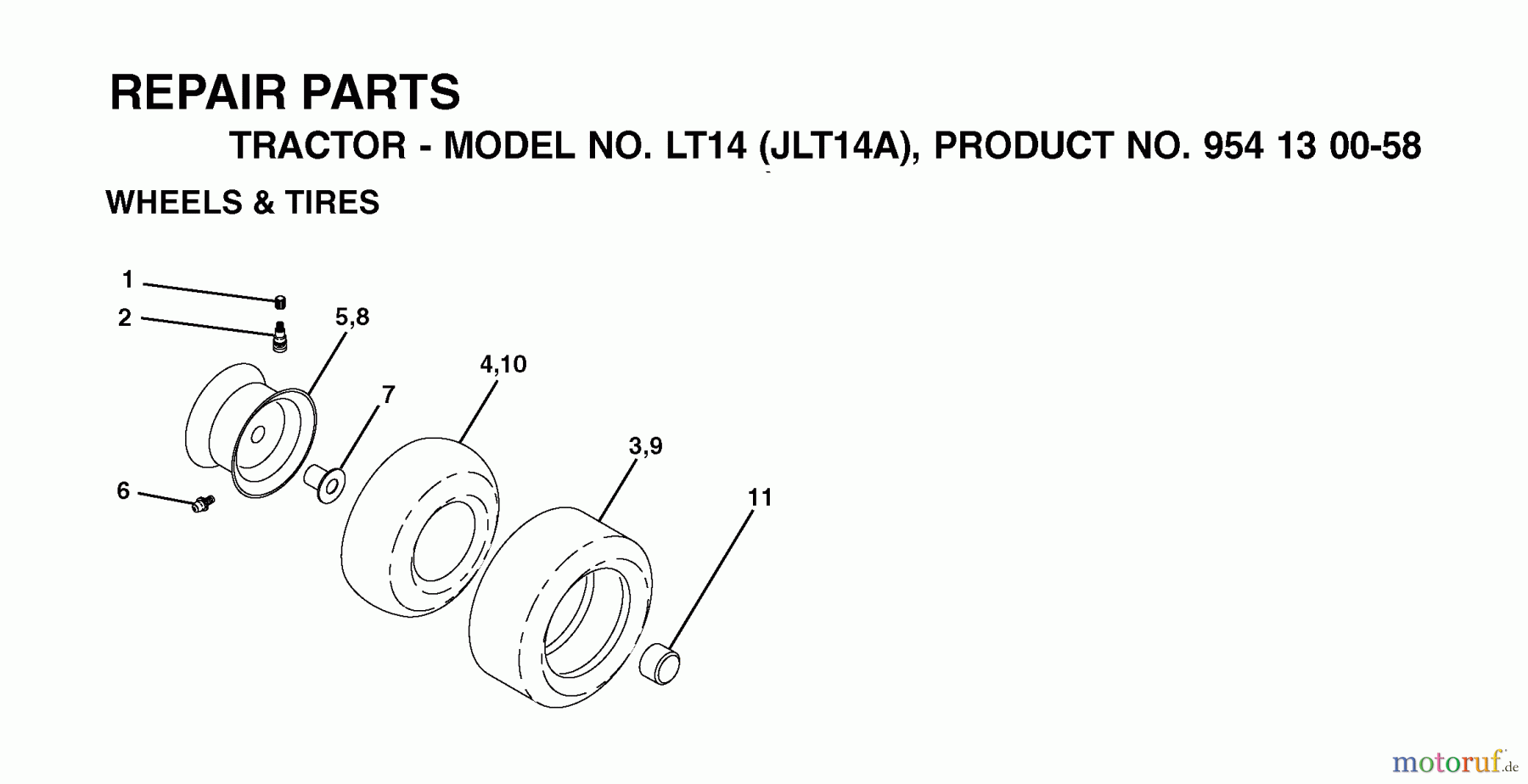 Jonsered Rasen und Garten Traktoren LT14 (JLT14A, 954130058) - Jonsered Lawn & Garden Tractor (2002-06) WHEELS TIRES