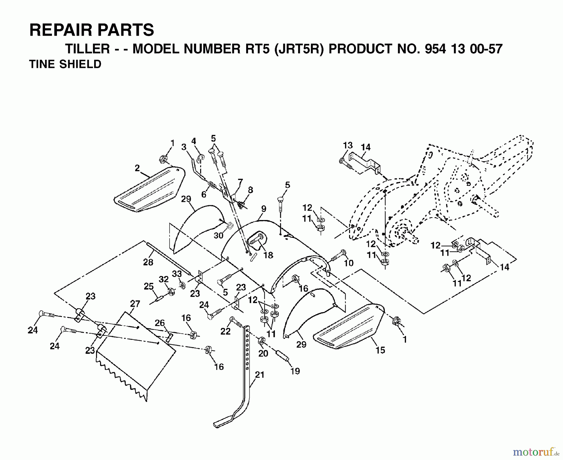 Jonsered Motorhacken / Kultivierer RT5 (JRT5R, 954130057) - Jonsered Rear-Tine Tiller (2002-02) TINE SHIELD