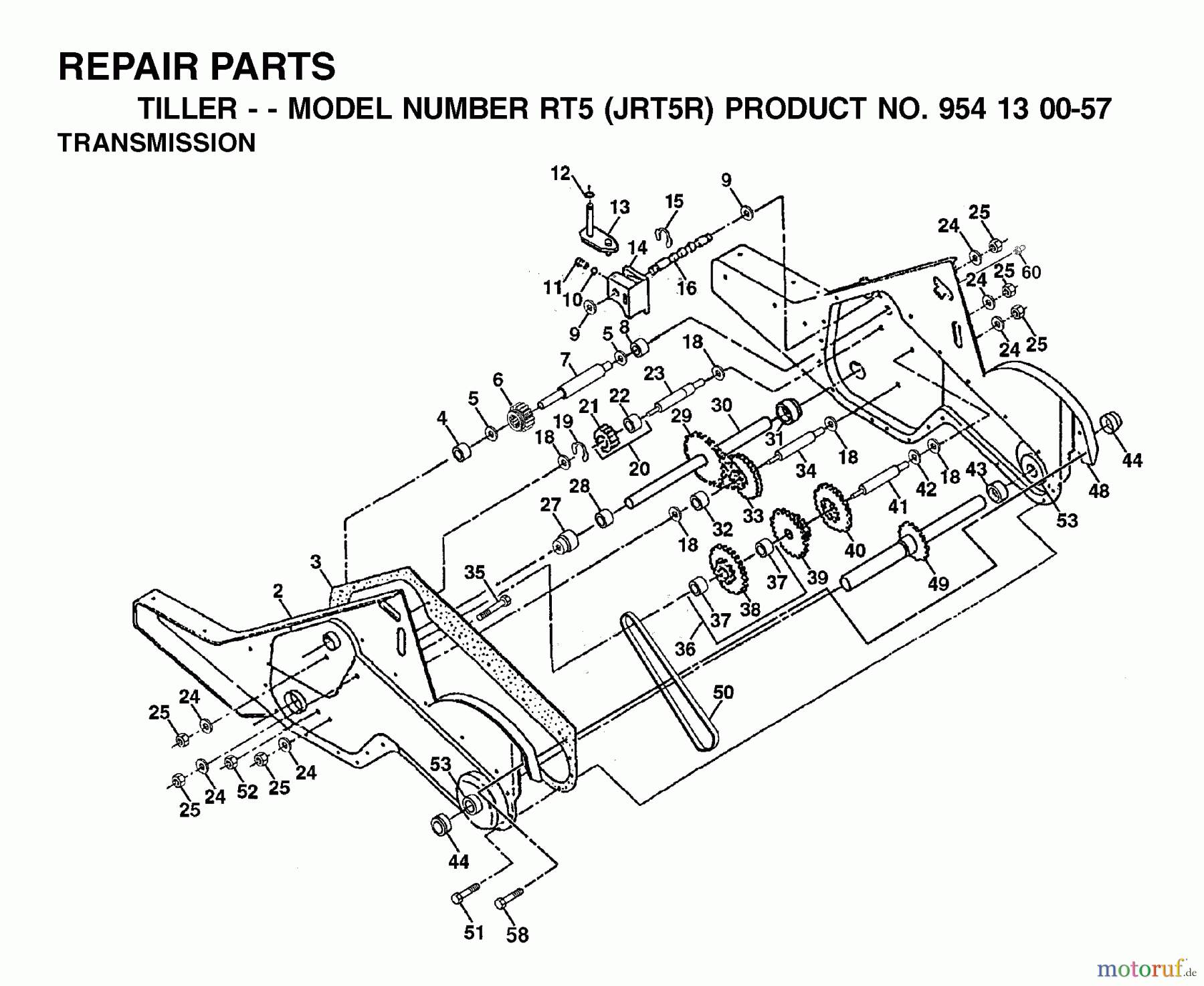 Jonsered Motorhacken / Kultivierer RT5 (JRT5R, 954130057) - Jonsered Rear-Tine Tiller (2002-02) TRANSMISSION
