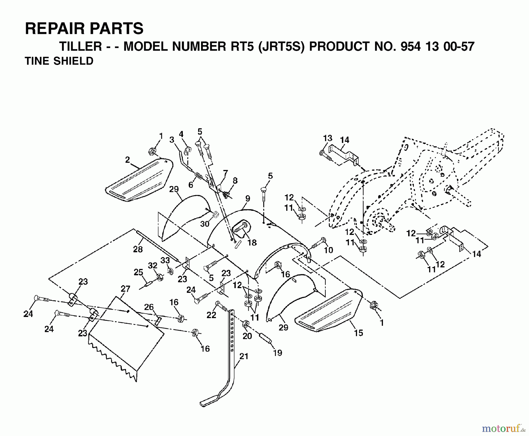  Jonsered Motorhacken / Kultivierer RT5 (JRT5S, 954130057) - Jonsered Rear-Tine Tiller (2002-03) TINE SHIELD