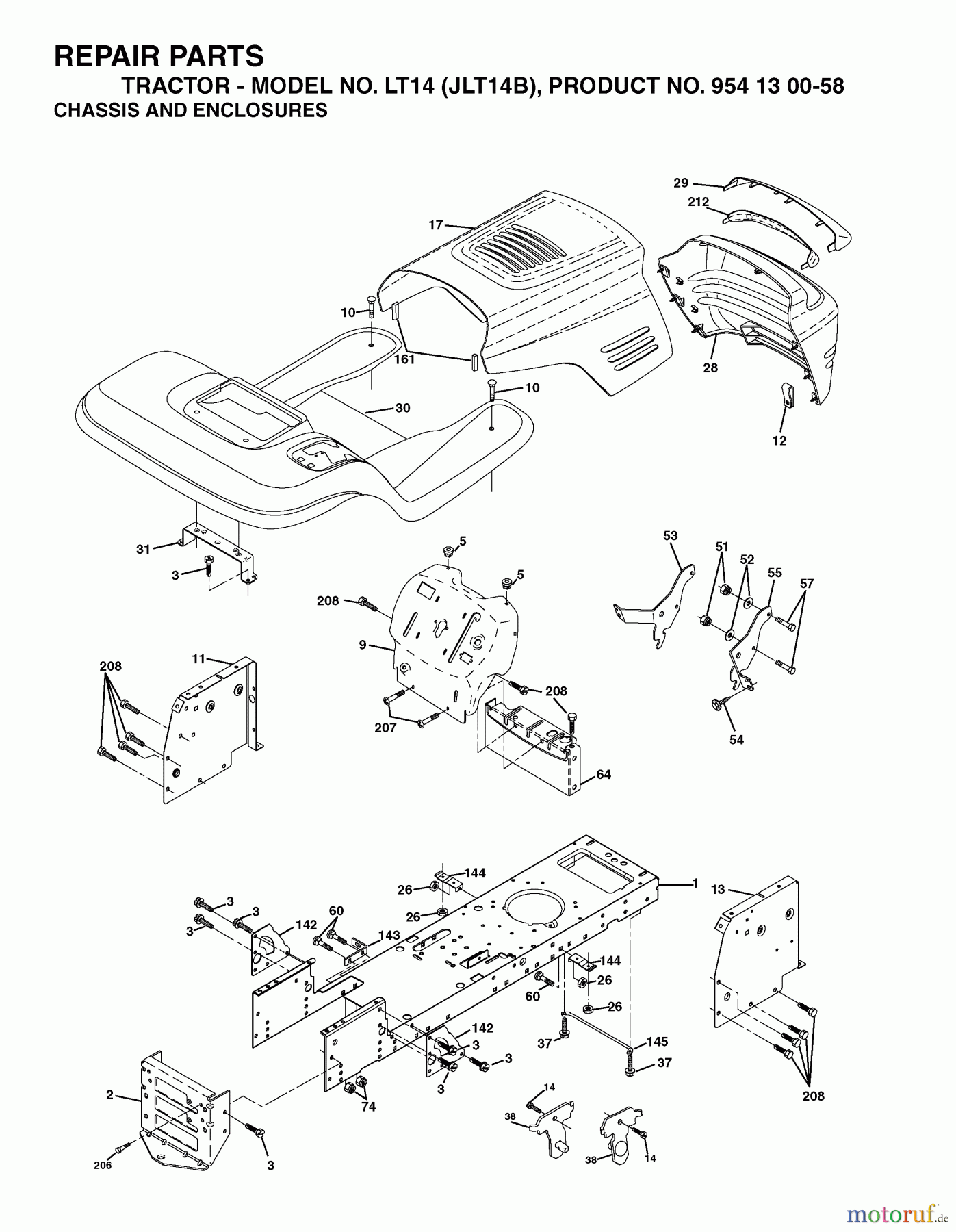 Jonsered Rasen und Garten Traktoren LT14 (JLT14B, 954130058) - Jonsered Lawn & Garden Tractor (2003-01) CHASSIS ENCLOSURES