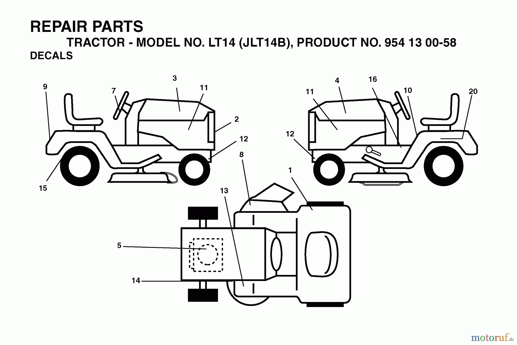 Jonsered Rasen und Garten Traktoren LT14 (JLT14B, 954130058) - Jonsered Lawn & Garden Tractor (2003-01) DECALS