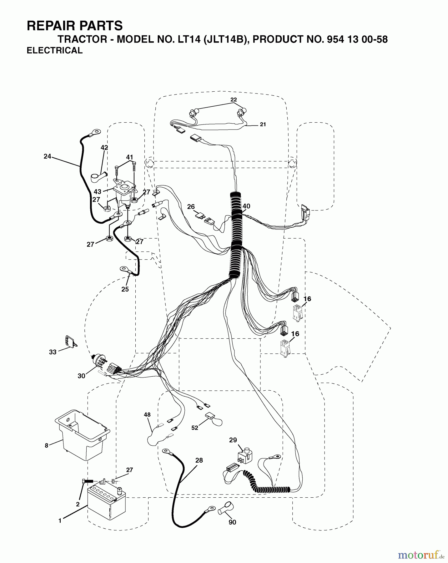 Jonsered Rasen und Garten Traktoren LT14 (JLT14B, 954130058) - Jonsered Lawn & Garden Tractor (2003-01) ELECTRICAL