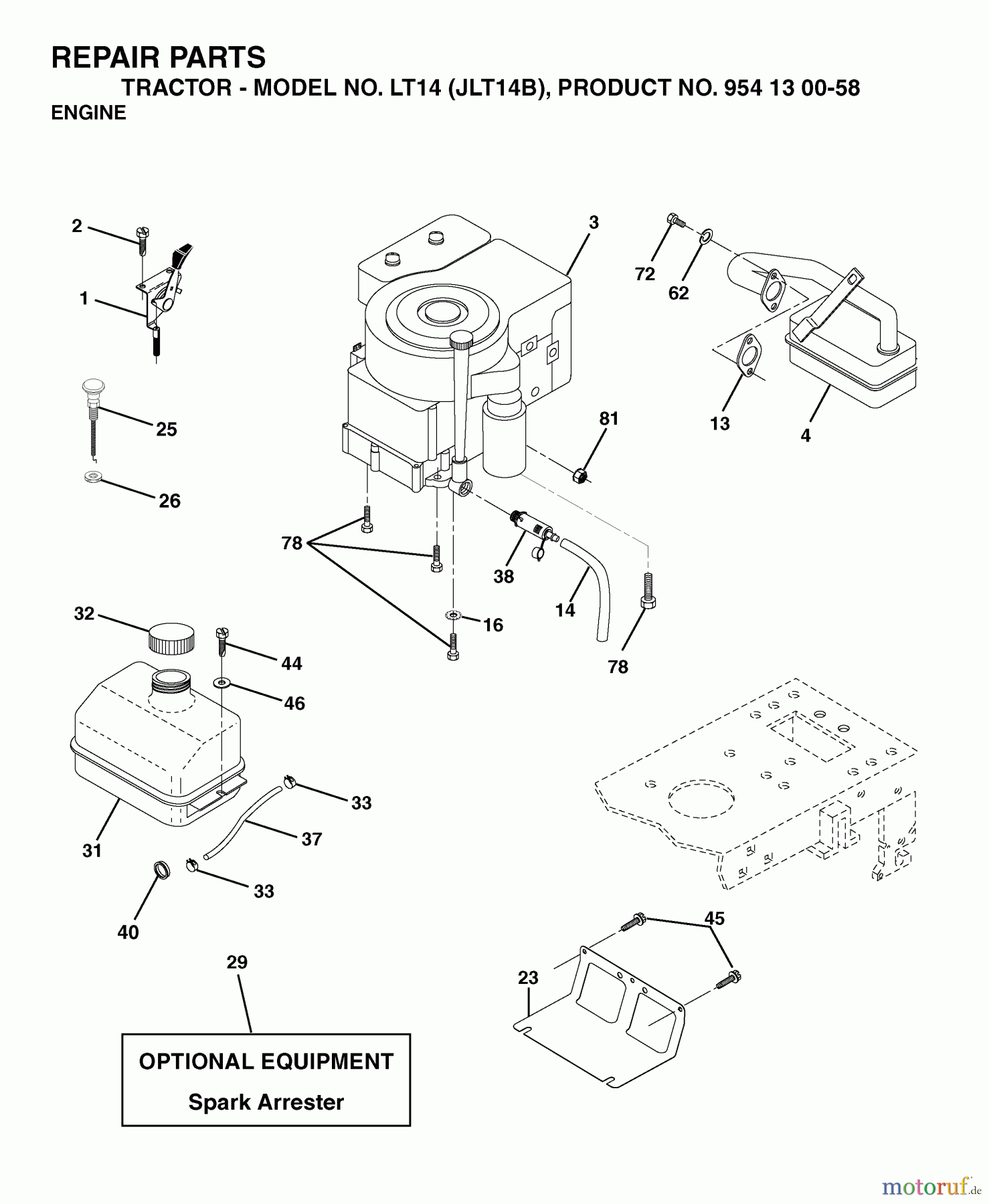 Jonsered Rasen und Garten Traktoren LT14 (JLT14B, 954130058) - Jonsered Lawn & Garden Tractor (2003-01) ENGINE