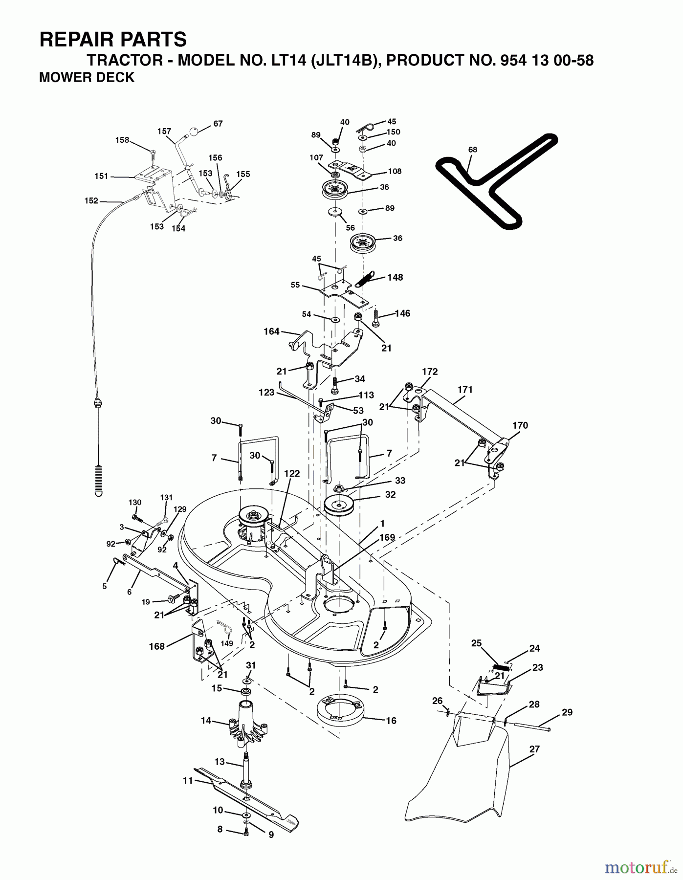  Jonsered Rasen  und Garten Traktoren LT14 (JLT14B, 954130058) - Jonsered Lawn & Garden Tractor (2003-01) MOWER DECK / CUTTING DECK