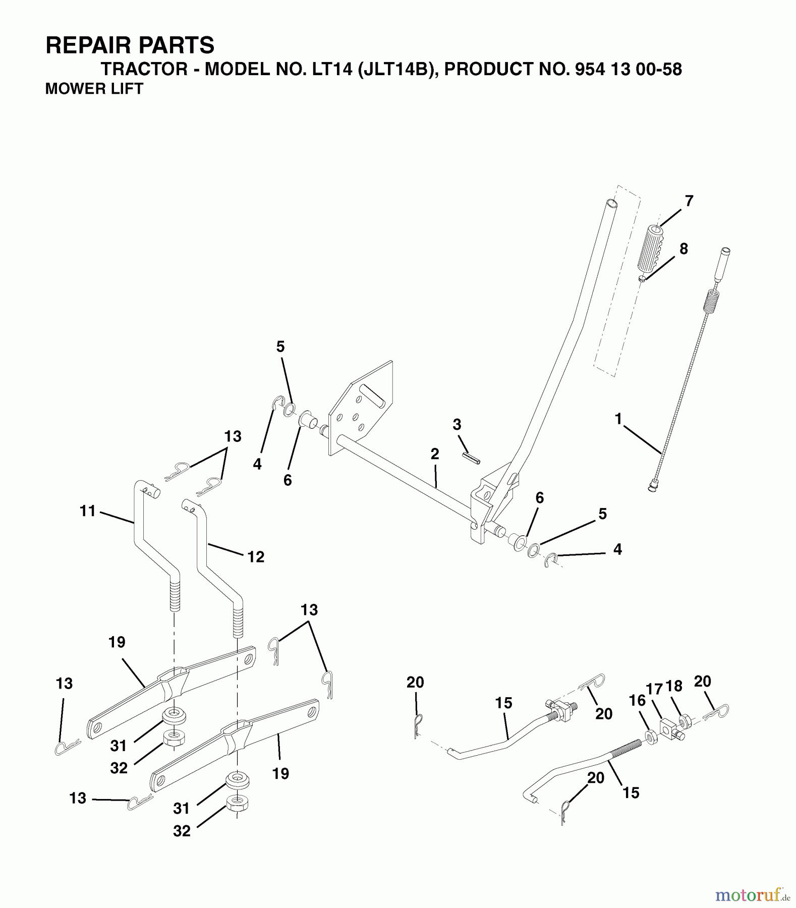 Jonsered Rasen und Garten Traktoren LT14 (JLT14B, 954130058) - Jonsered Lawn & Garden Tractor (2003-01) MOWER LIFT / DECK LIFT