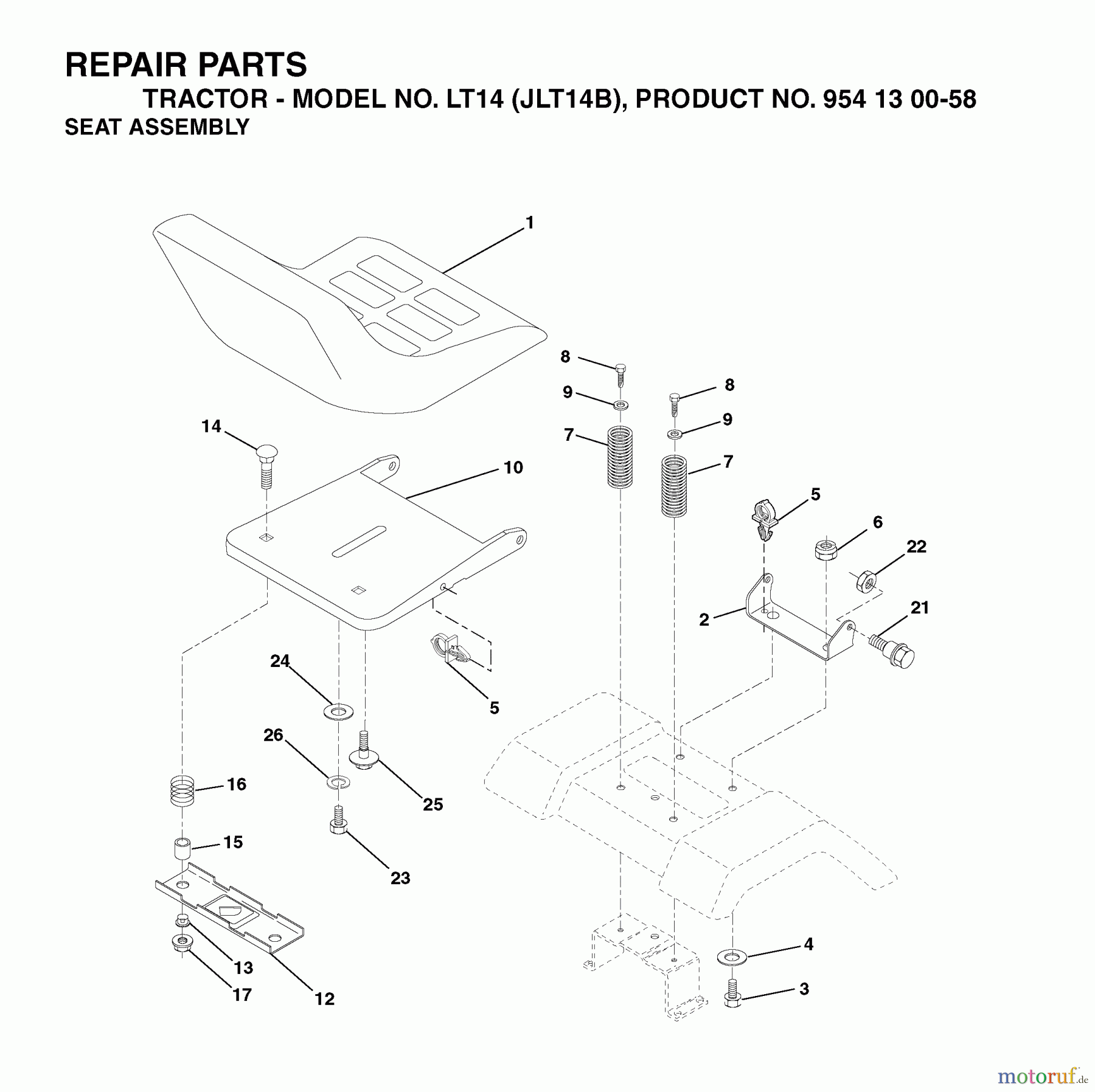 Jonsered Rasen und Garten Traktoren LT14 (JLT14B, 954130058) - Jonsered Lawn & Garden Tractor (2003-01) SEAT