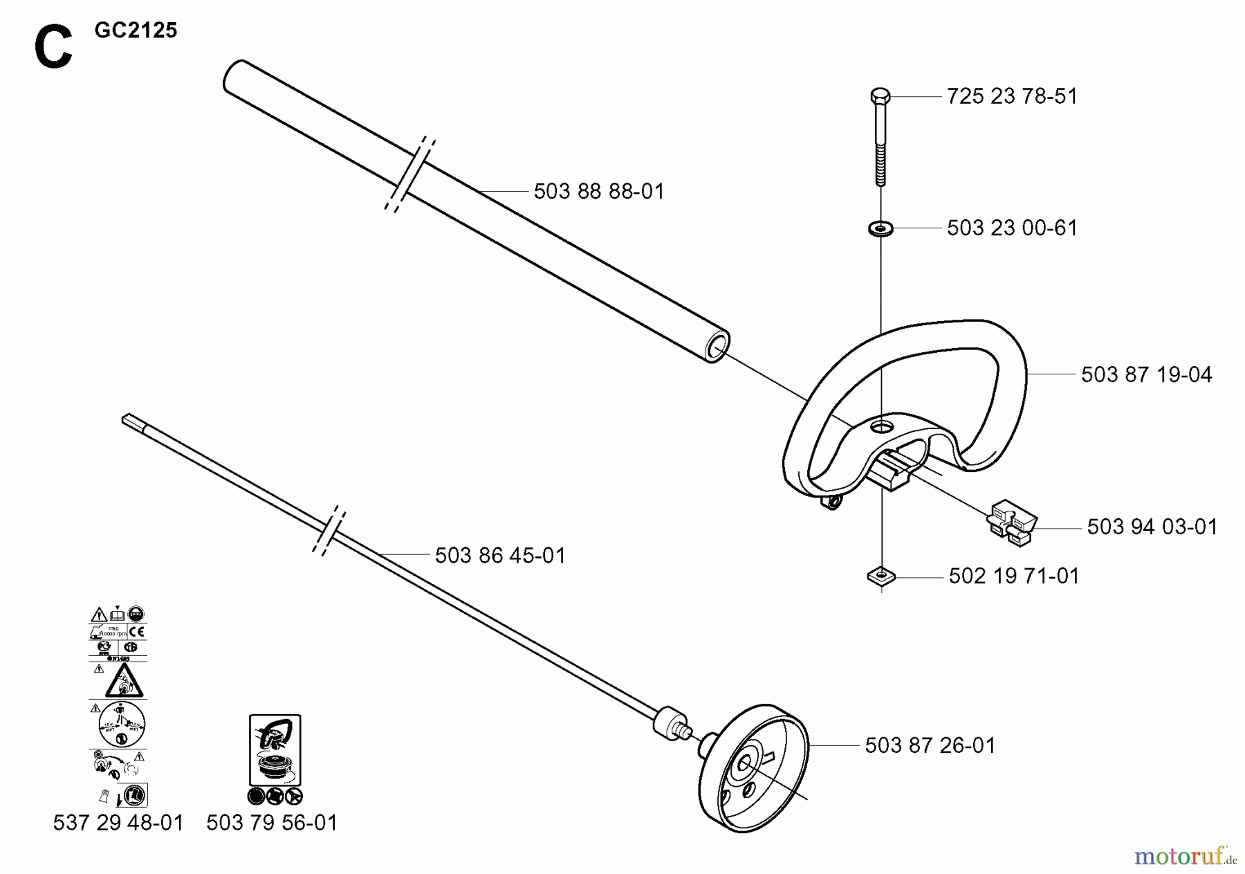 Jonsered Motorsensen, Trimmer GC2125 - Jonsered String/Brush Trimmer (2004-01) SHAFT HANDLE