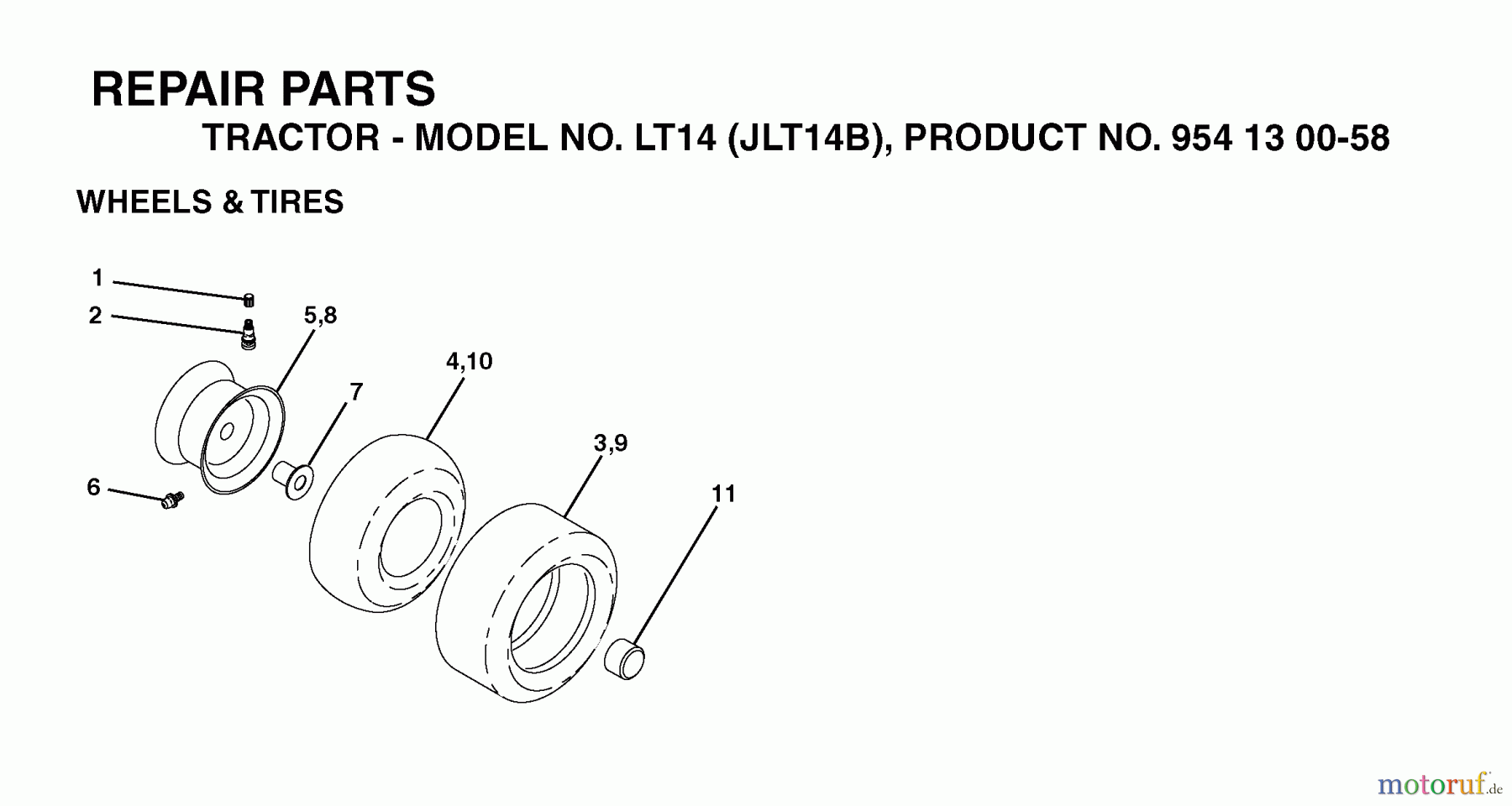 Jonsered Rasen und Garten Traktoren LT14 (JLT14B, 954130058) - Jonsered Lawn & Garden Tractor (2003-01) WHEELS TIRES