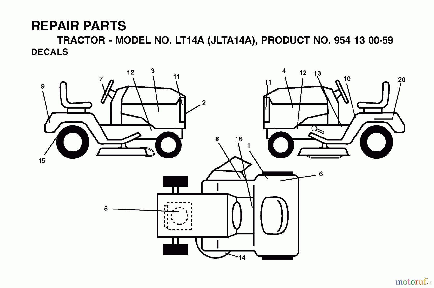 Jonsered Rasen und Garten Traktoren LT14A (954130059) - Jonsered Lawn & Garden Tractor (2002-06) DECALS