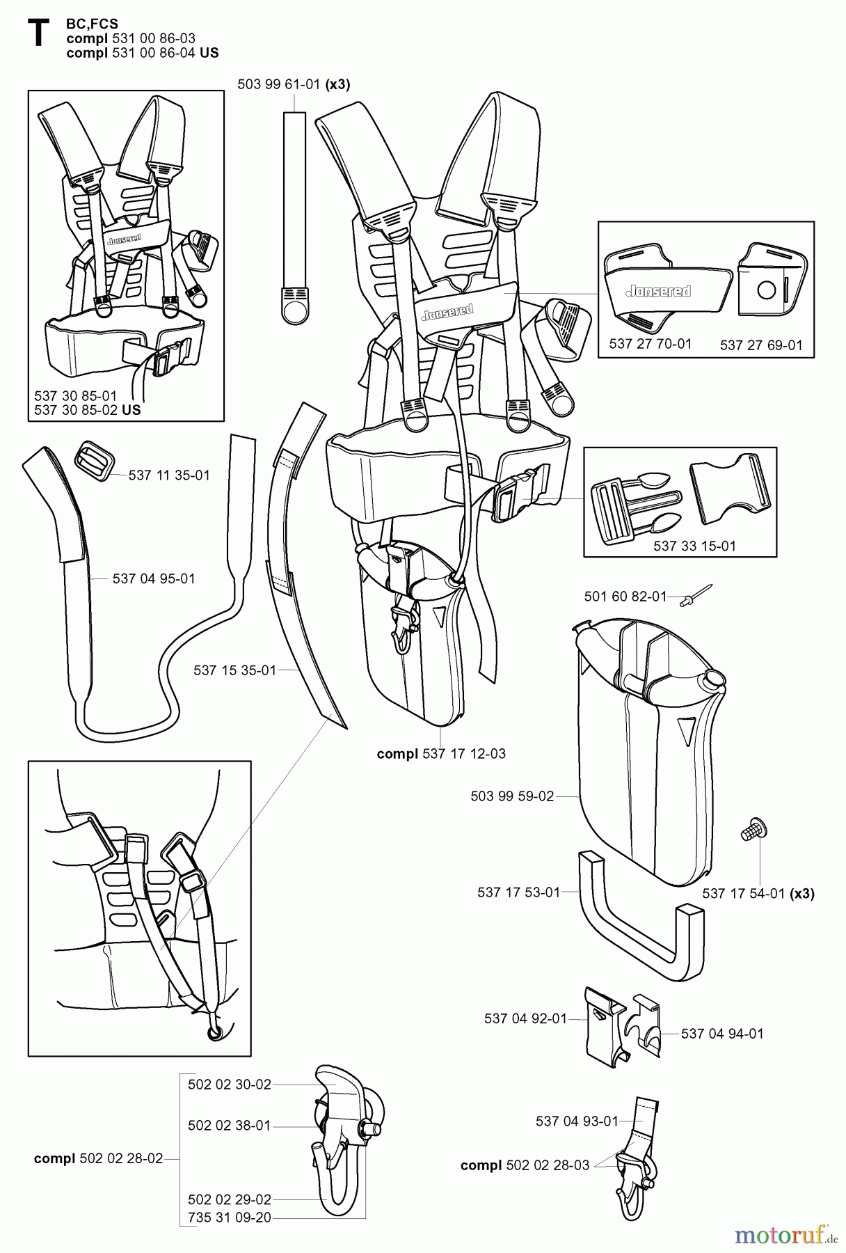 Jonsered Motorsensen, Trimmer FC2145S - Jonsered String/Brush Trimmer (2004-08) HARNESS #2