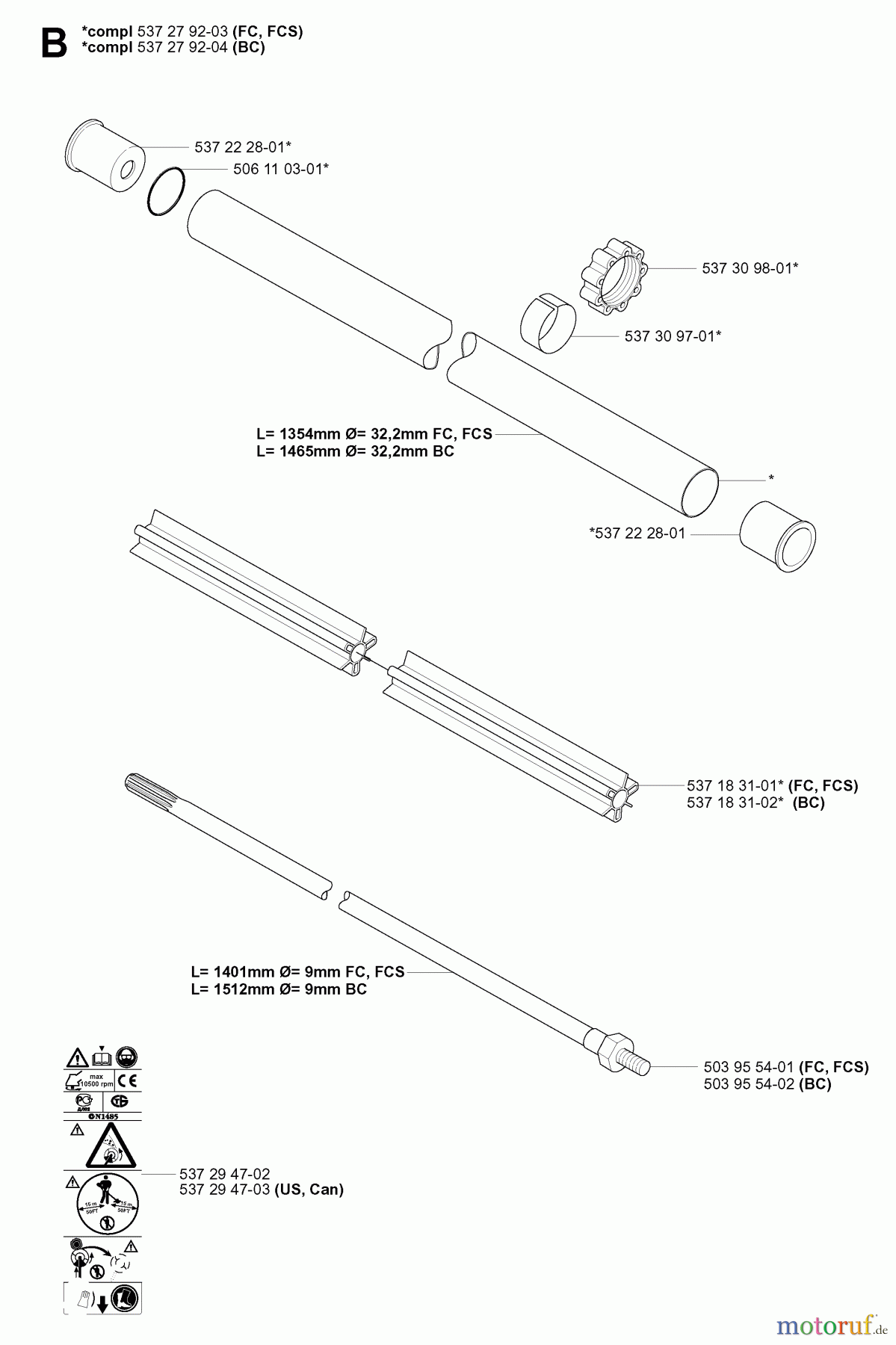 Jonsered Motorsensen, Trimmer BC2145 - Jonsered Brushcutter (2004-08) SHAFT