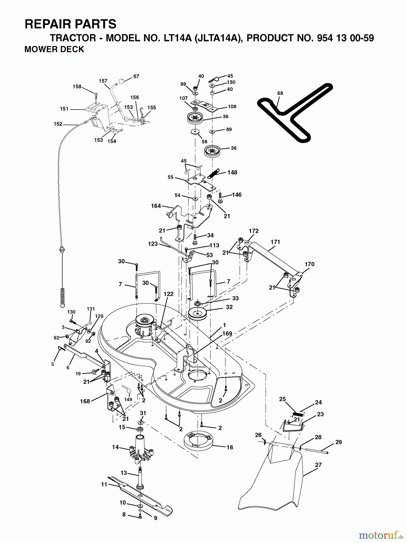  Jonsered Rasen  und Garten Traktoren LT14A (954130059) - Jonsered Lawn & Garden Tractor (2002-06) MOWER DECK / CUTTING DECK