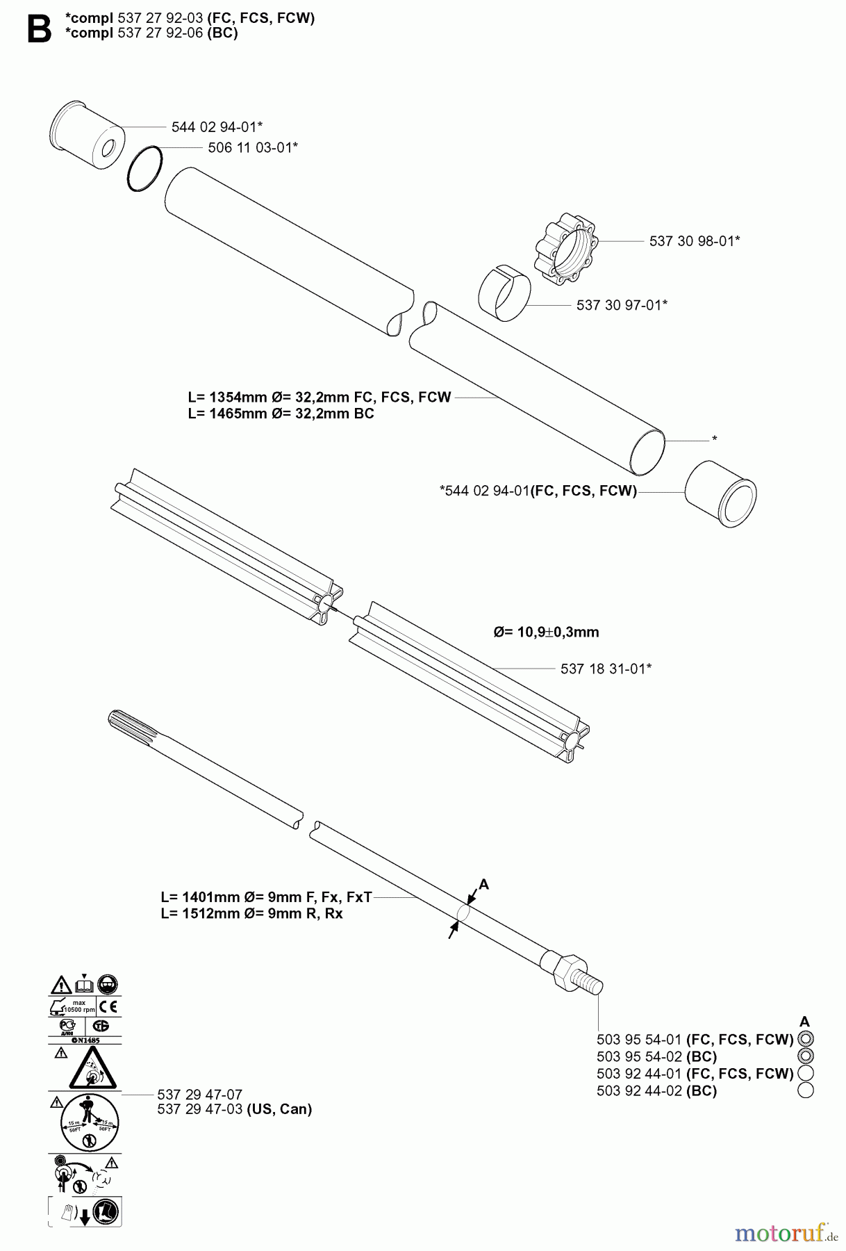 Jonsered Motorsensen, Trimmer BC2145 - Jonsered Brushcutter (2006-01) SHAFT