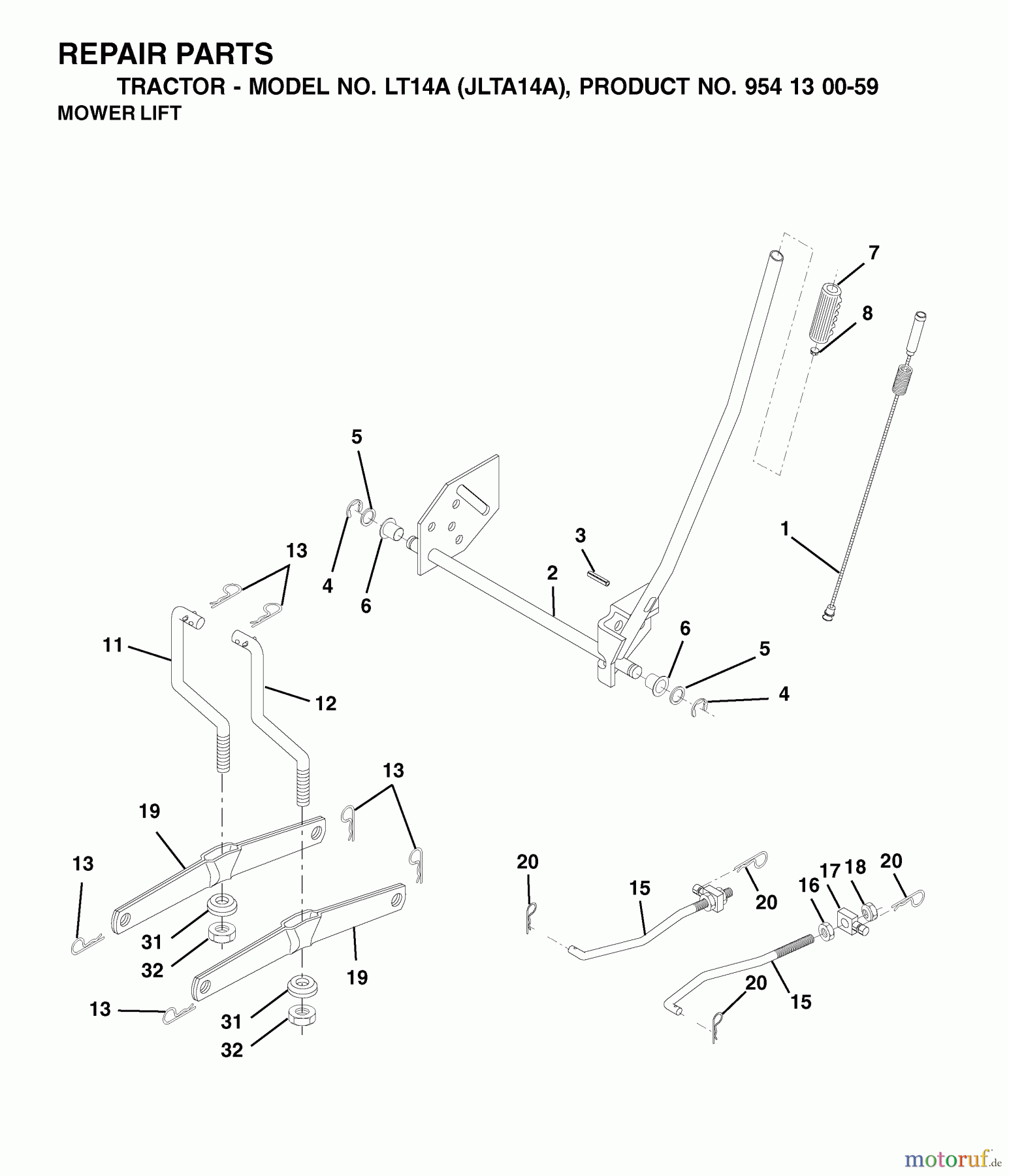 Jonsered Rasen  und Garten Traktoren LT14A (954130059) - Jonsered Lawn & Garden Tractor (2002-06) MOWER LIFT / DECK LIFT