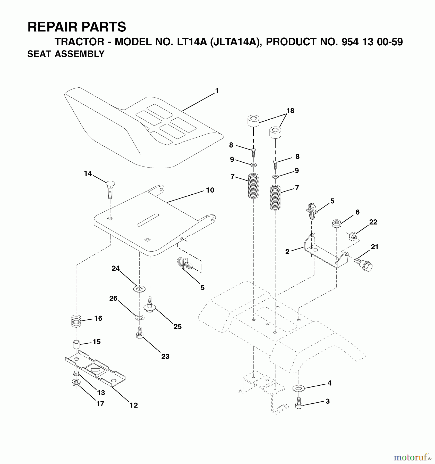 Jonsered Rasen  und Garten Traktoren LT14A (954130059) - Jonsered Lawn & Garden Tractor (2002-06) SEAT