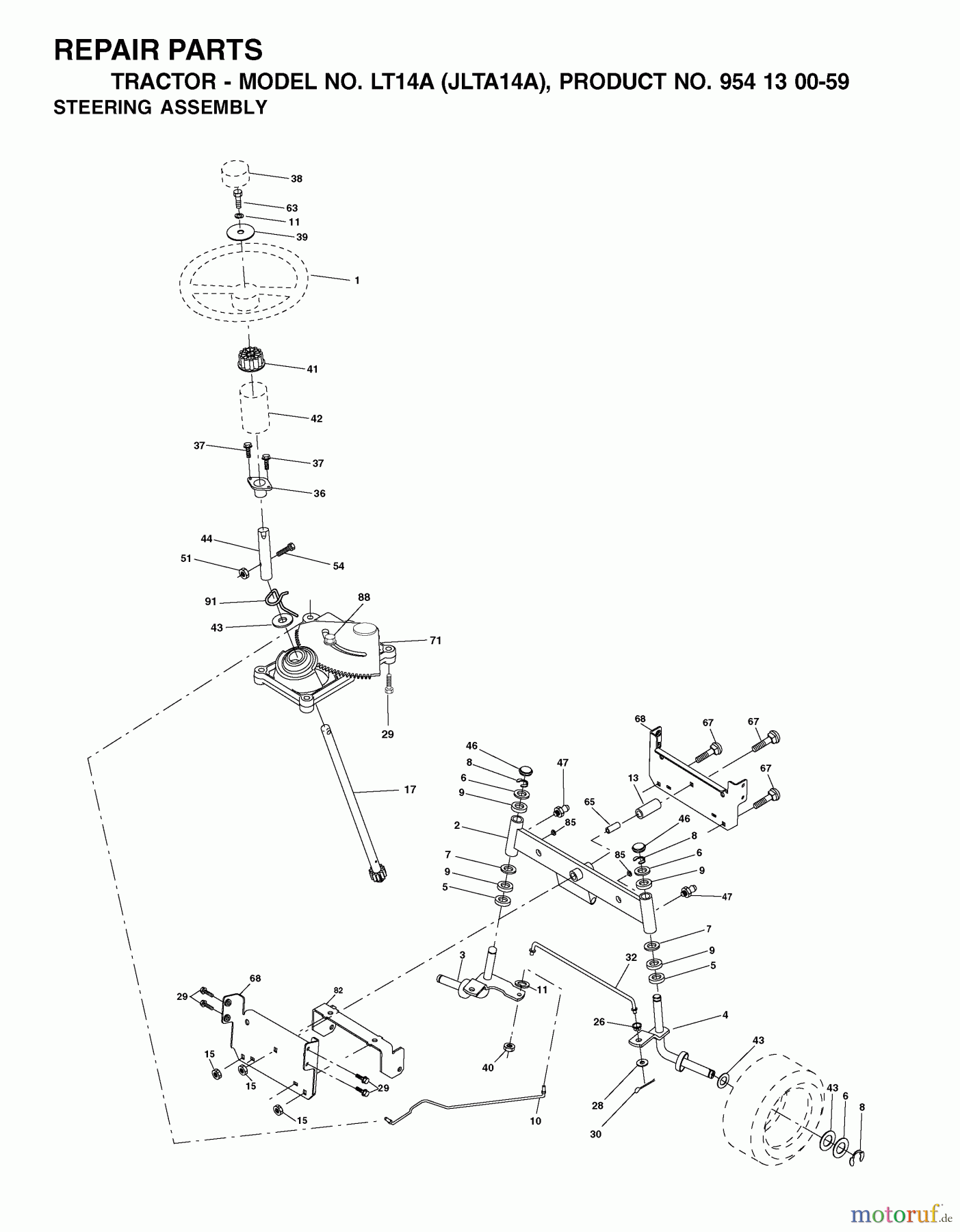  Jonsered Rasen  und Garten Traktoren LT14A (954130059) - Jonsered Lawn & Garden Tractor (2002-06) STEERING