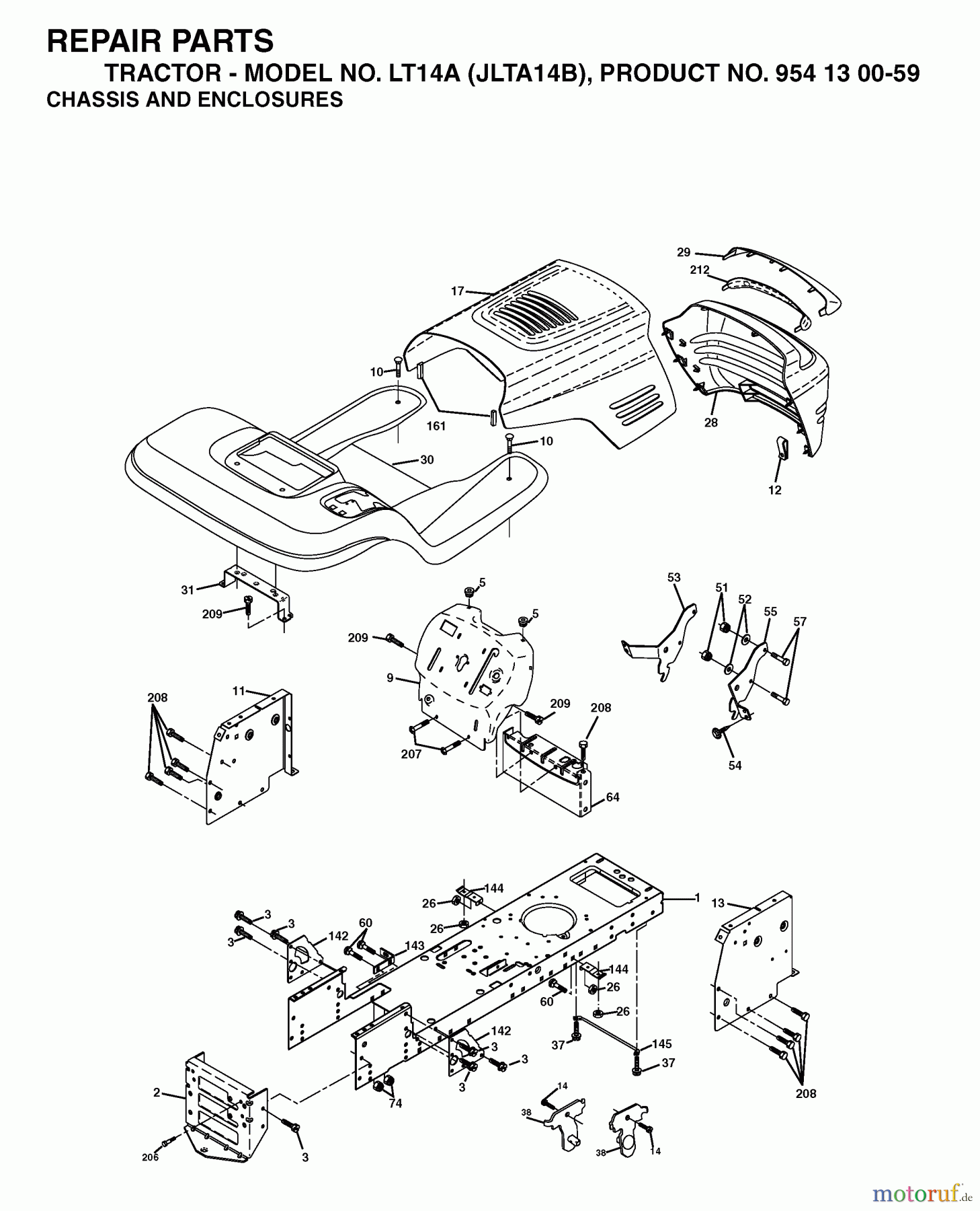 Jonsered Rasen und Garten Traktoren LT14A (JLTA14B, 954130059) - Jonsered Lawn & Garden Tractor (2003-01) CHASSIS ENCLOSURES