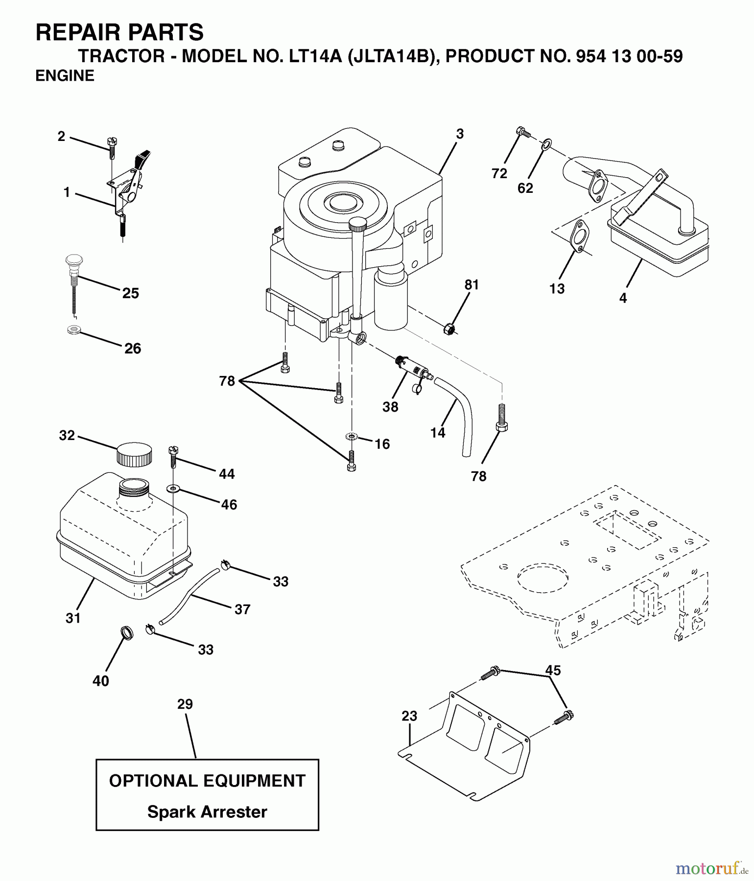 Jonsered Rasen und Garten Traktoren LT14A (JLTA14B, 954130059) - Jonsered Lawn & Garden Tractor (2003-01) ENGINE