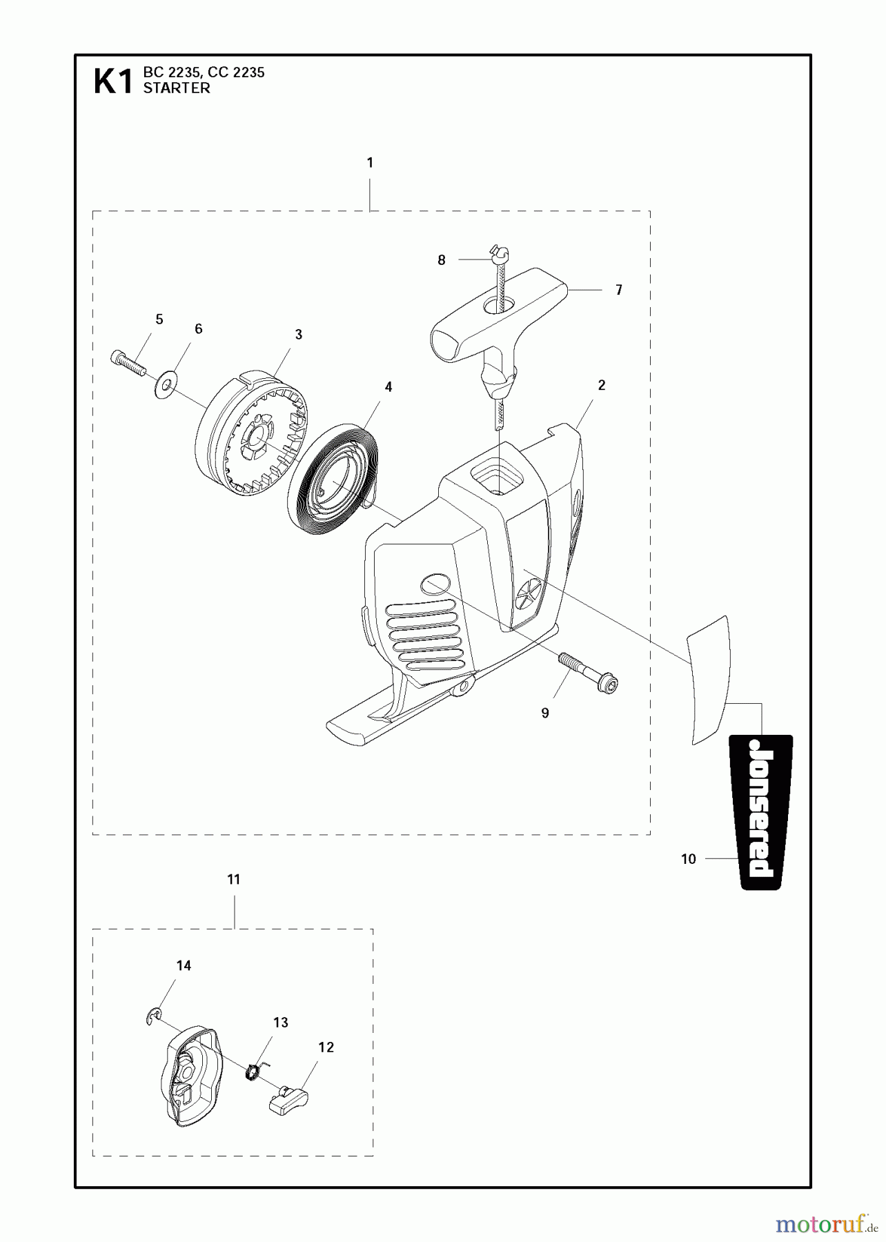 Jonsered Motorsensen, Trimmer BC2235 - Jonsered Brushcutter (2011-02) STARTER