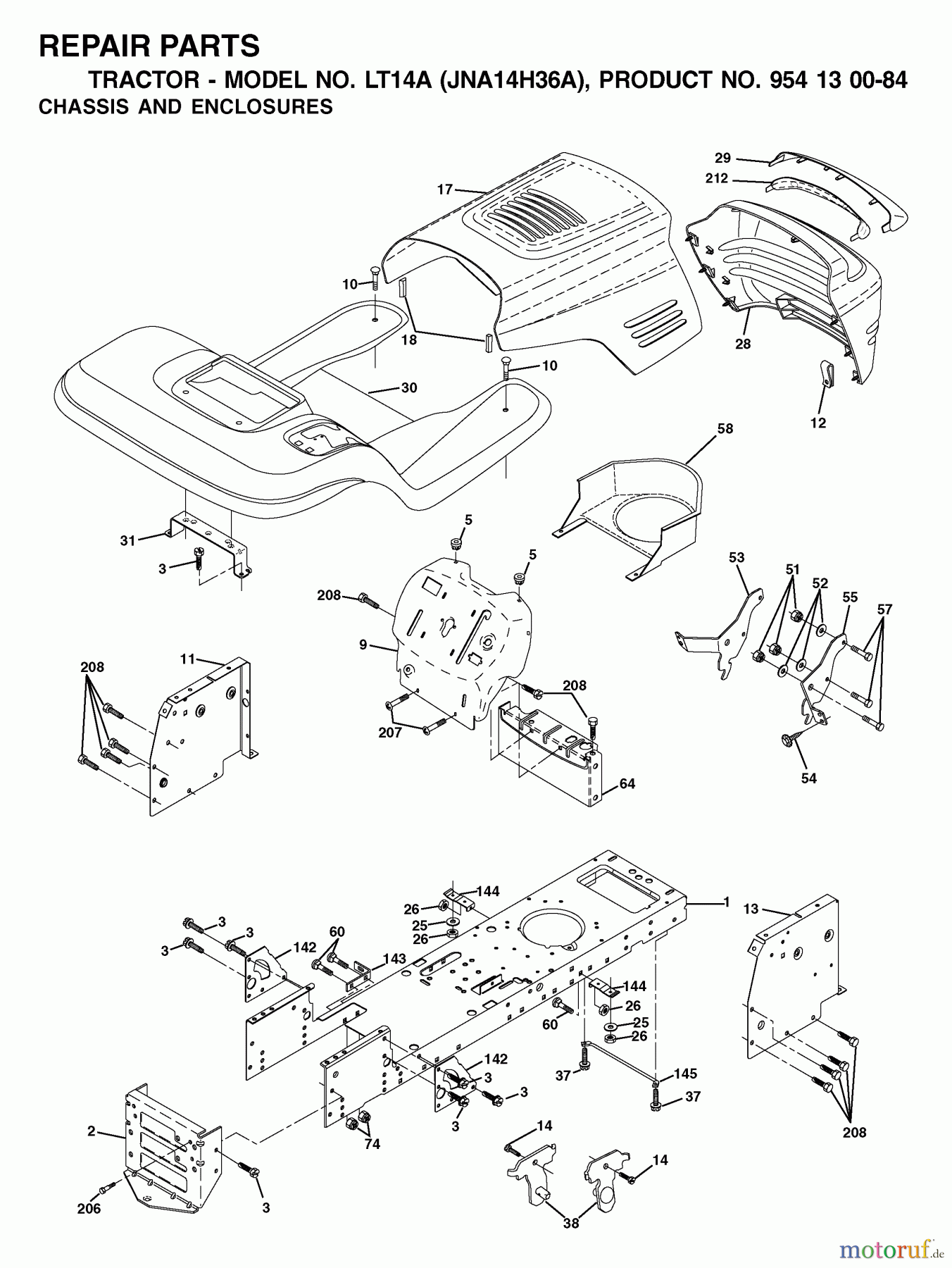 Jonsered Rasen und Garten Traktoren LT14A (JNA14H36A, 954130084) - Jonsered Lawn & Garden Tractor (2003-01) CHASSIS ENCLOSURES