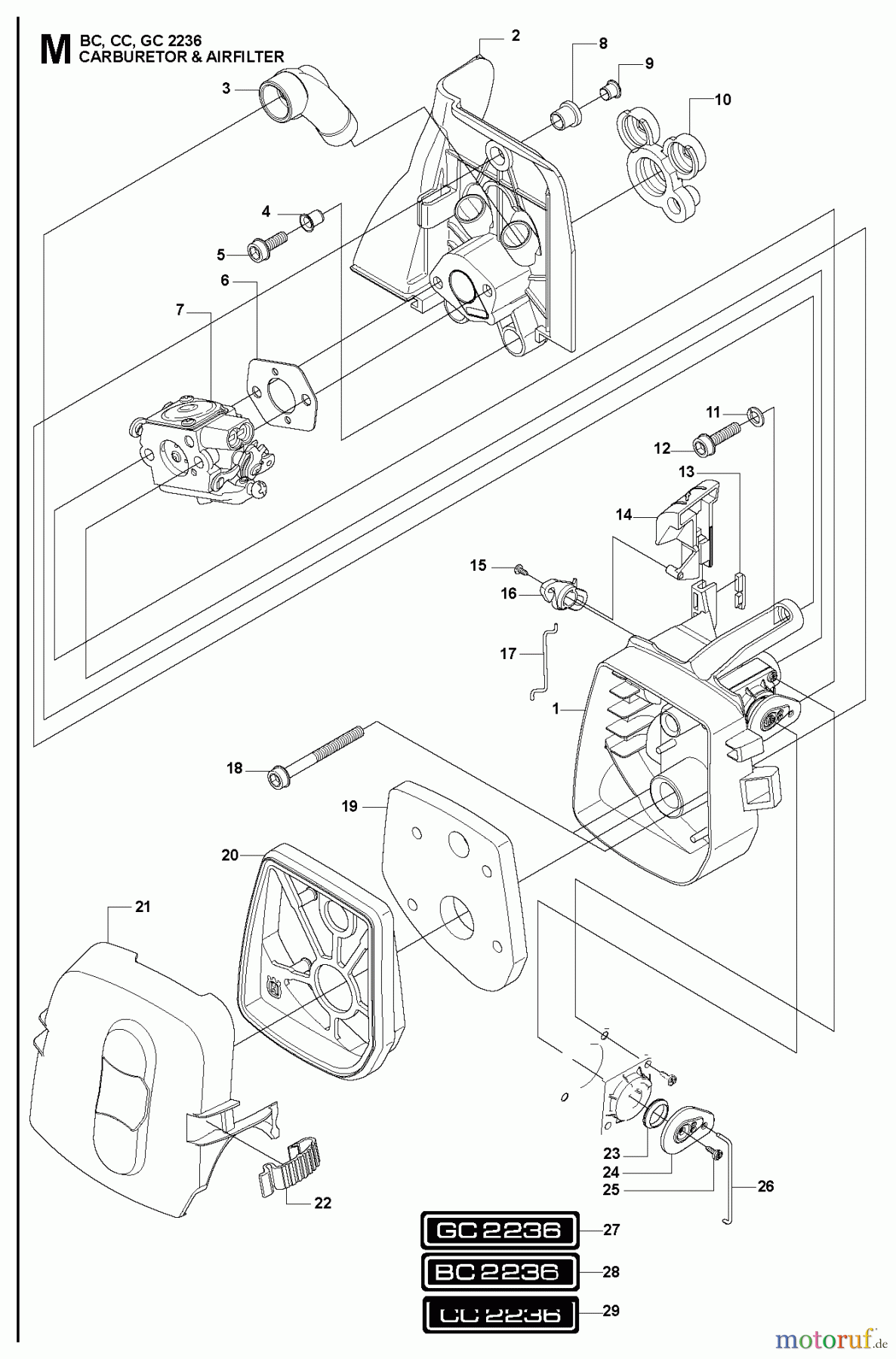 Jonsered Motorsensen, Trimmer GC2236 - Jonsered String/Brush Trimmer (2010-11) CARBURETOR AIR FILTER