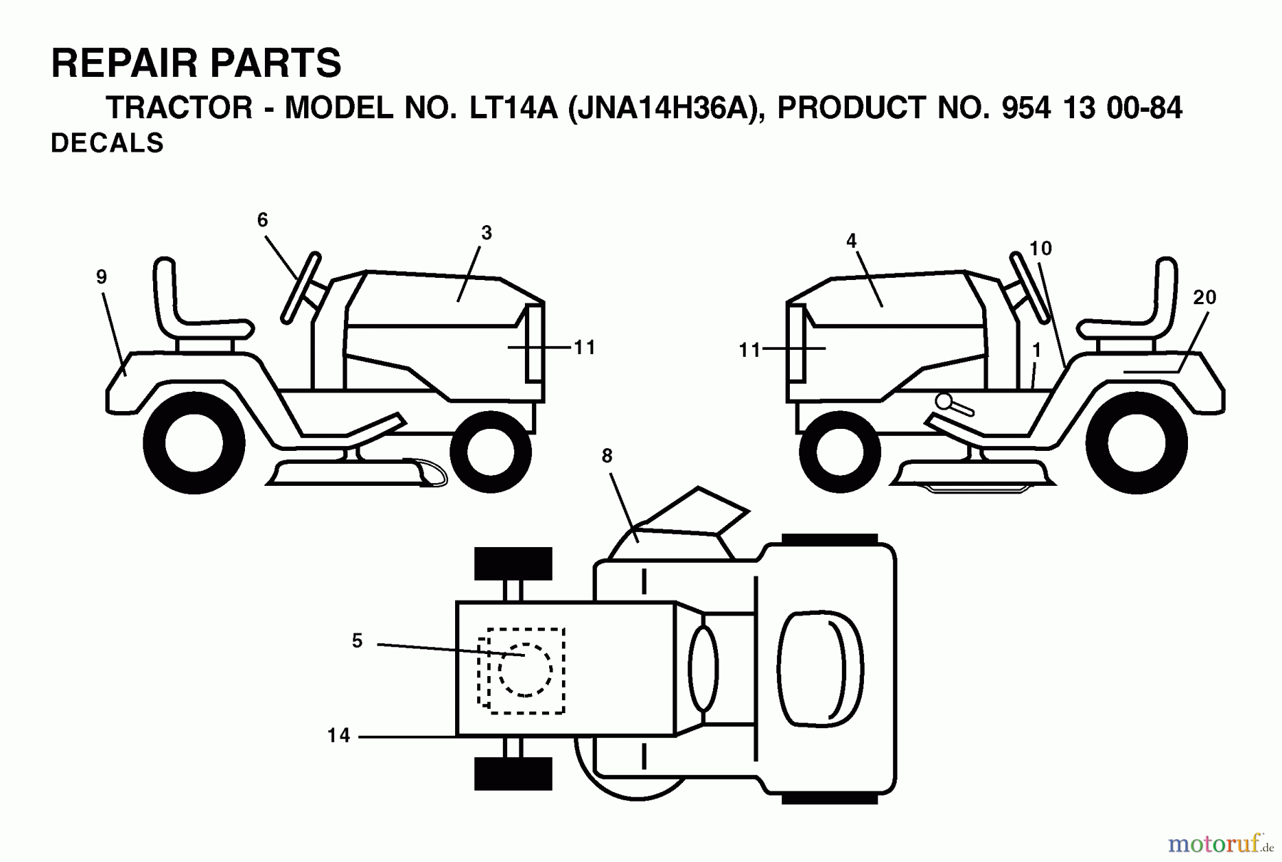 Jonsered Rasen und Garten Traktoren LT14A (JNA14H36A, 954130084) - Jonsered Lawn & Garden Tractor (2003-01) DECALS