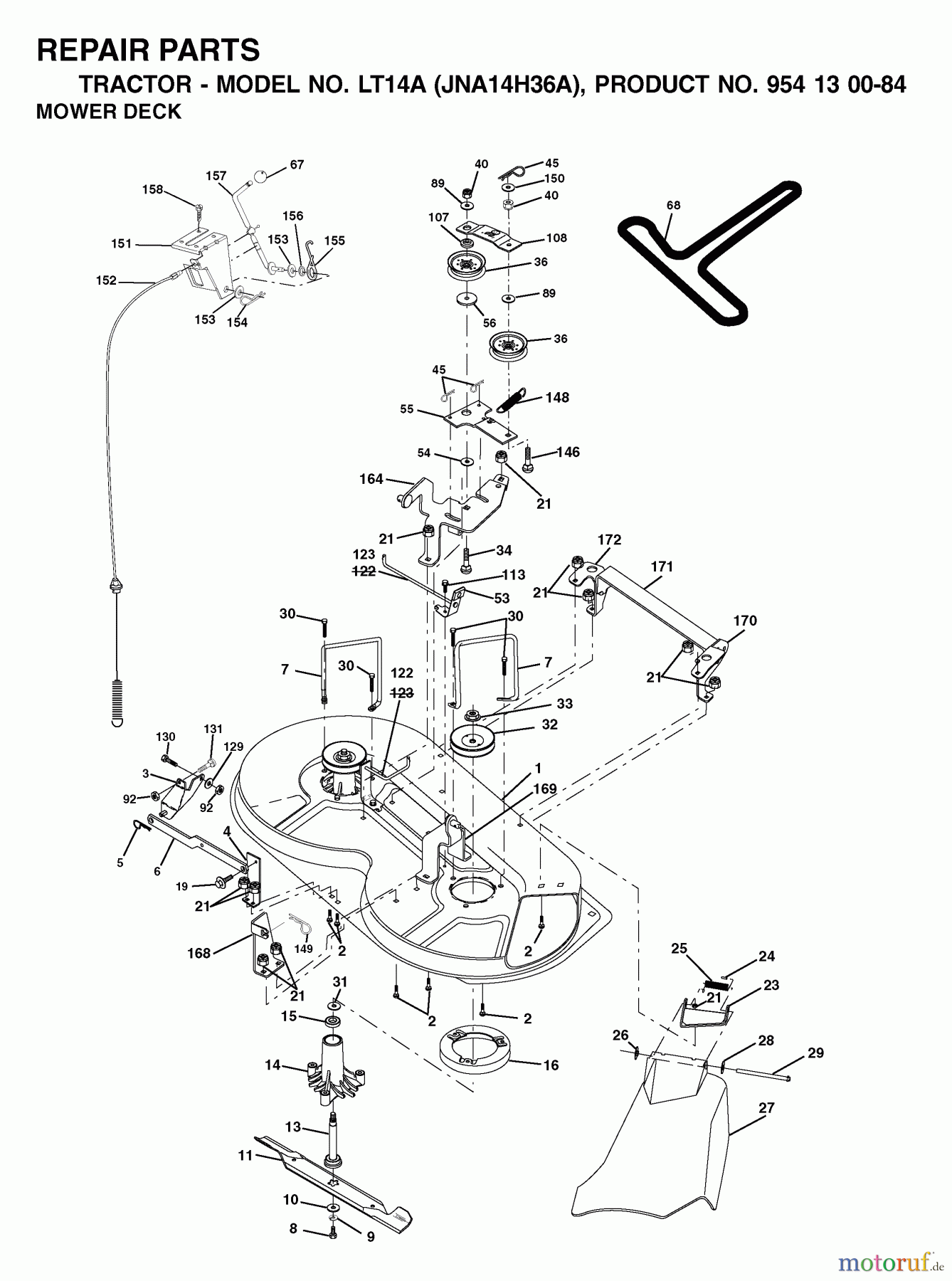 Jonsered Rasen und Garten Traktoren LT14A (JNA14H36A, 954130084) - Jonsered Lawn & Garden Tractor (2003-01) MOWER DECK / CUTTING DECK