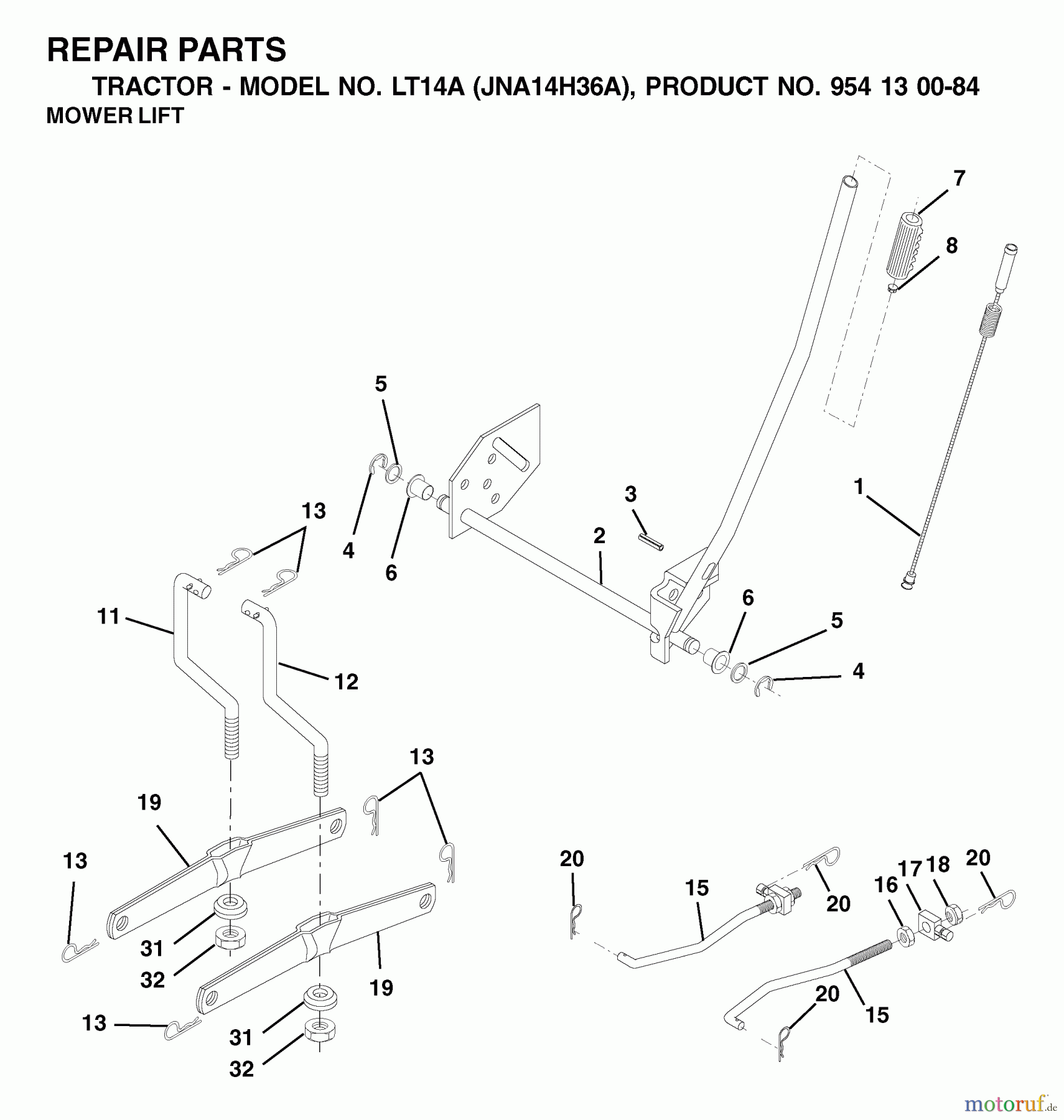  Jonsered Rasen  und Garten Traktoren LT14A (JNA14H36A, 954130084) - Jonsered Lawn & Garden Tractor (2003-01) MOWER LIFT / DECK LIFT