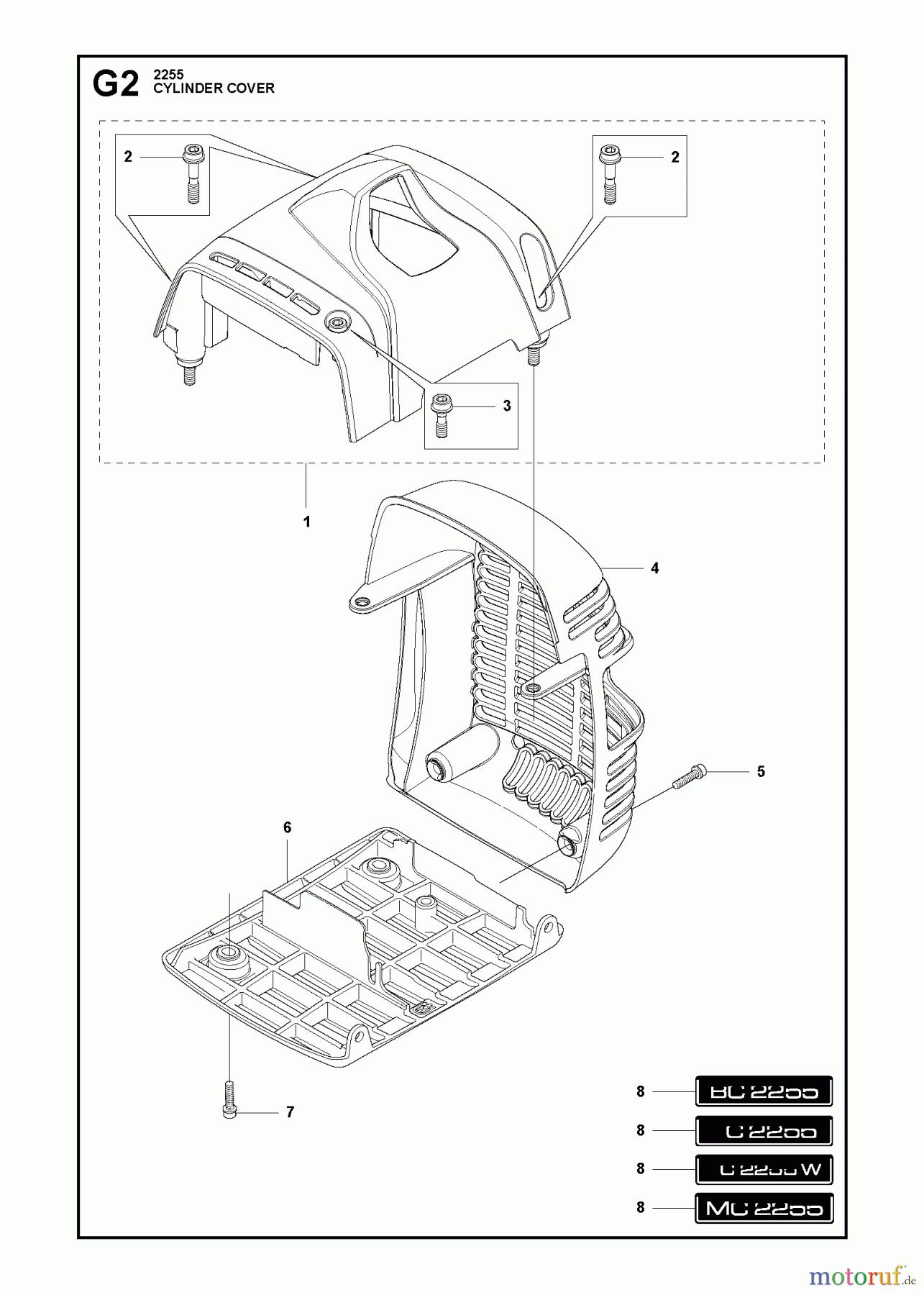 Jonsered Motorsensen, Trimmer BC2255 - Jonsered Brushcutter (2011-01) CYLINDER COVER #2