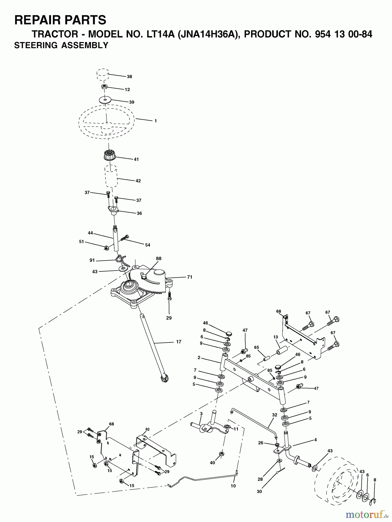 Jonsered Rasen  und Garten Traktoren LT14A (JNA14H36A, 954130084) - Jonsered Lawn & Garden Tractor (2003-01) STEERING