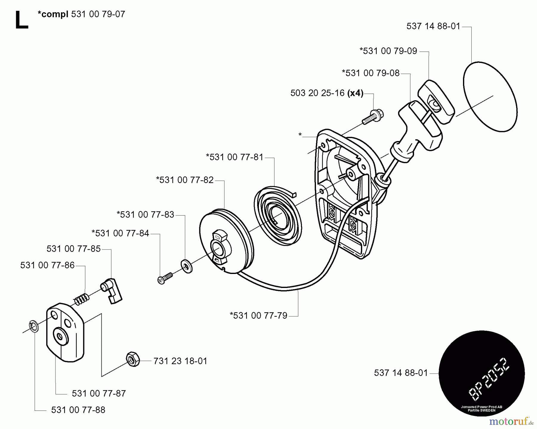 Jonsered Motorsensen, Trimmer BP2052 - Jonsered String/Brush Trimmer (2001-02) STARTER