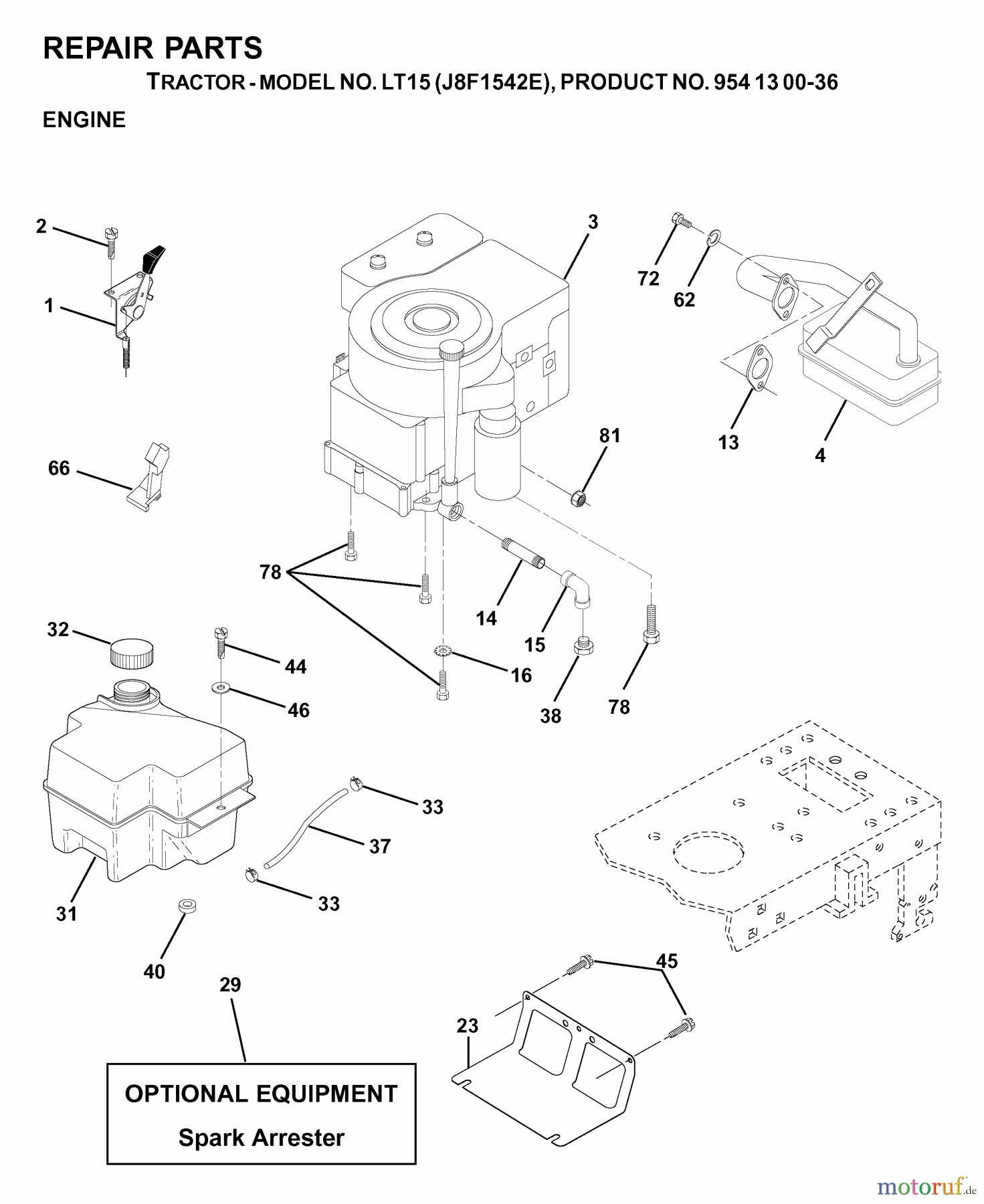 Jonsered Rasen und Garten Traktoren LT15 (J8F1542E, 954130036) - Jonsered Lawn & Garden Tractor (2000-03) ENGINE CUTTING EQUIPMENT